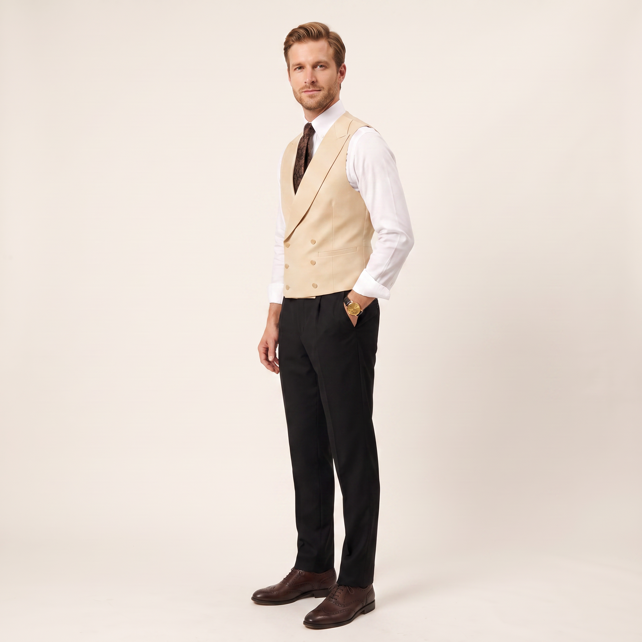 Aesido Men's Sleeveless Vest Solid Double Breasted Business Vest For Wedding