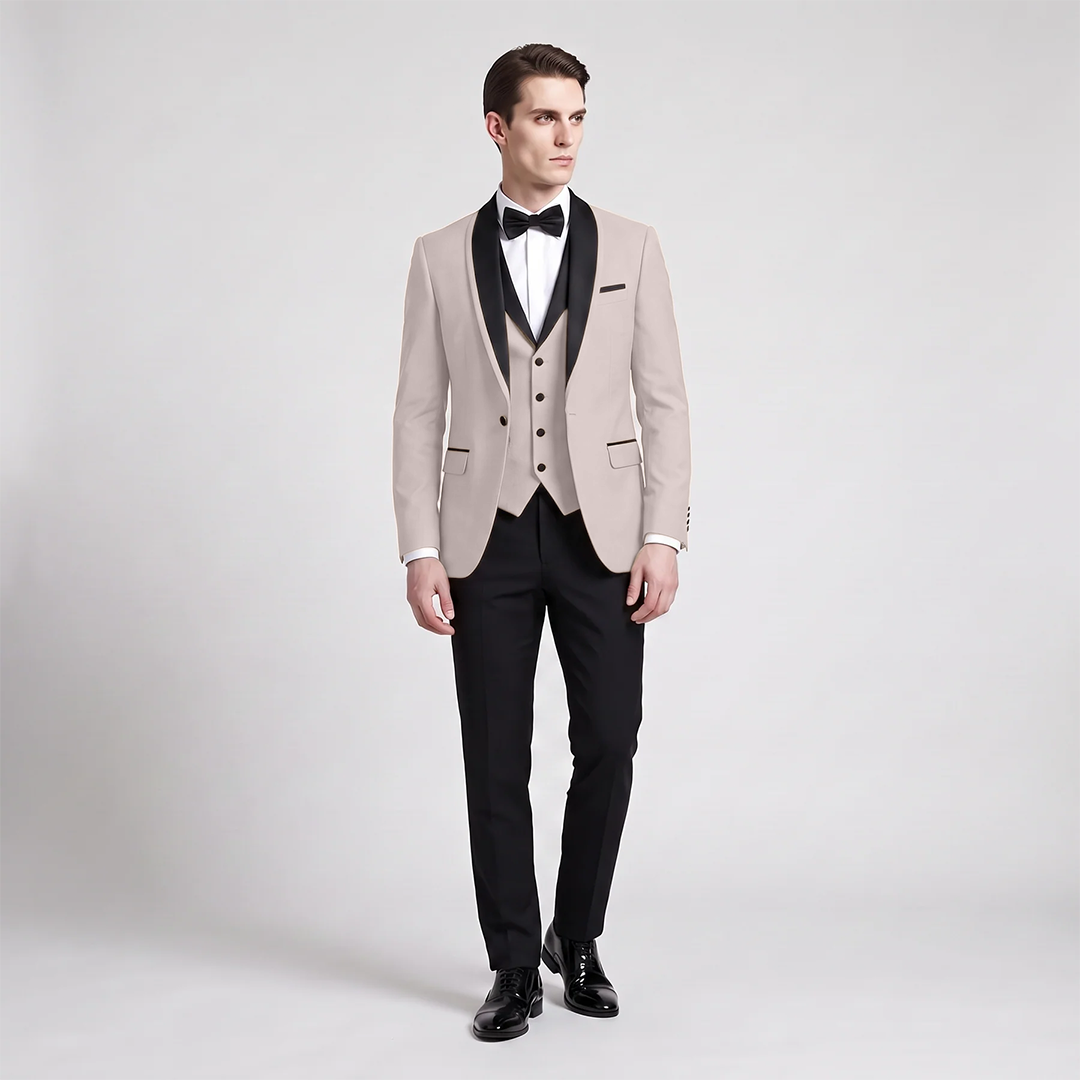 Aesido Formal 3 Pieces Mens Suit Flat Shawl Lapel Tuxedos (Blazer+vest+Pants)