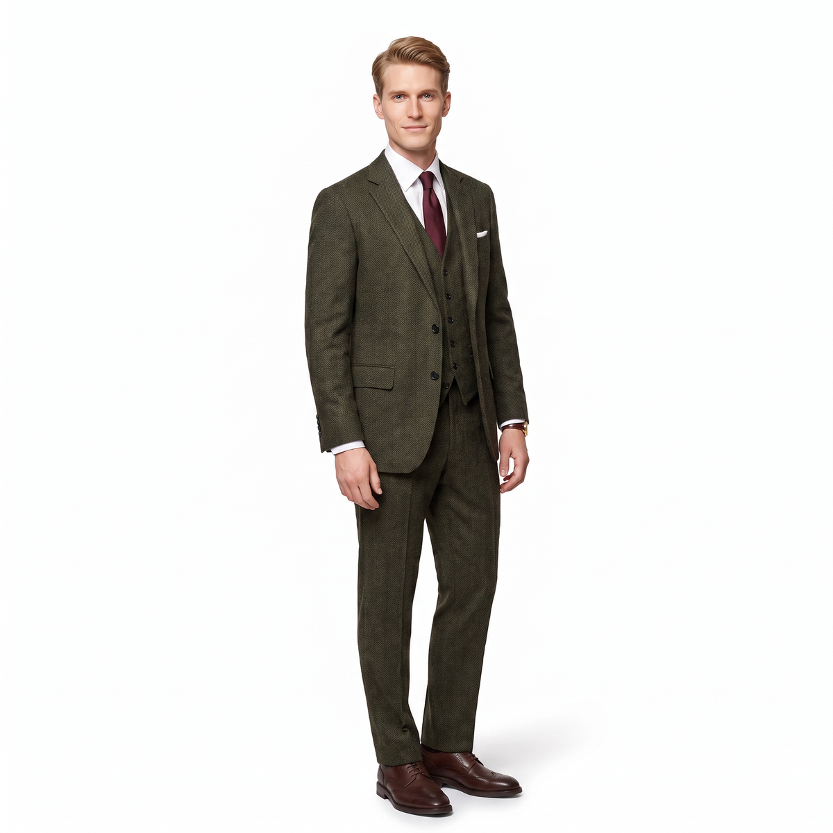 Aesido 3 Pieces Notch Lapel Business Casual Slim Fit Men's Suit (Blazer+Vest+Pants)