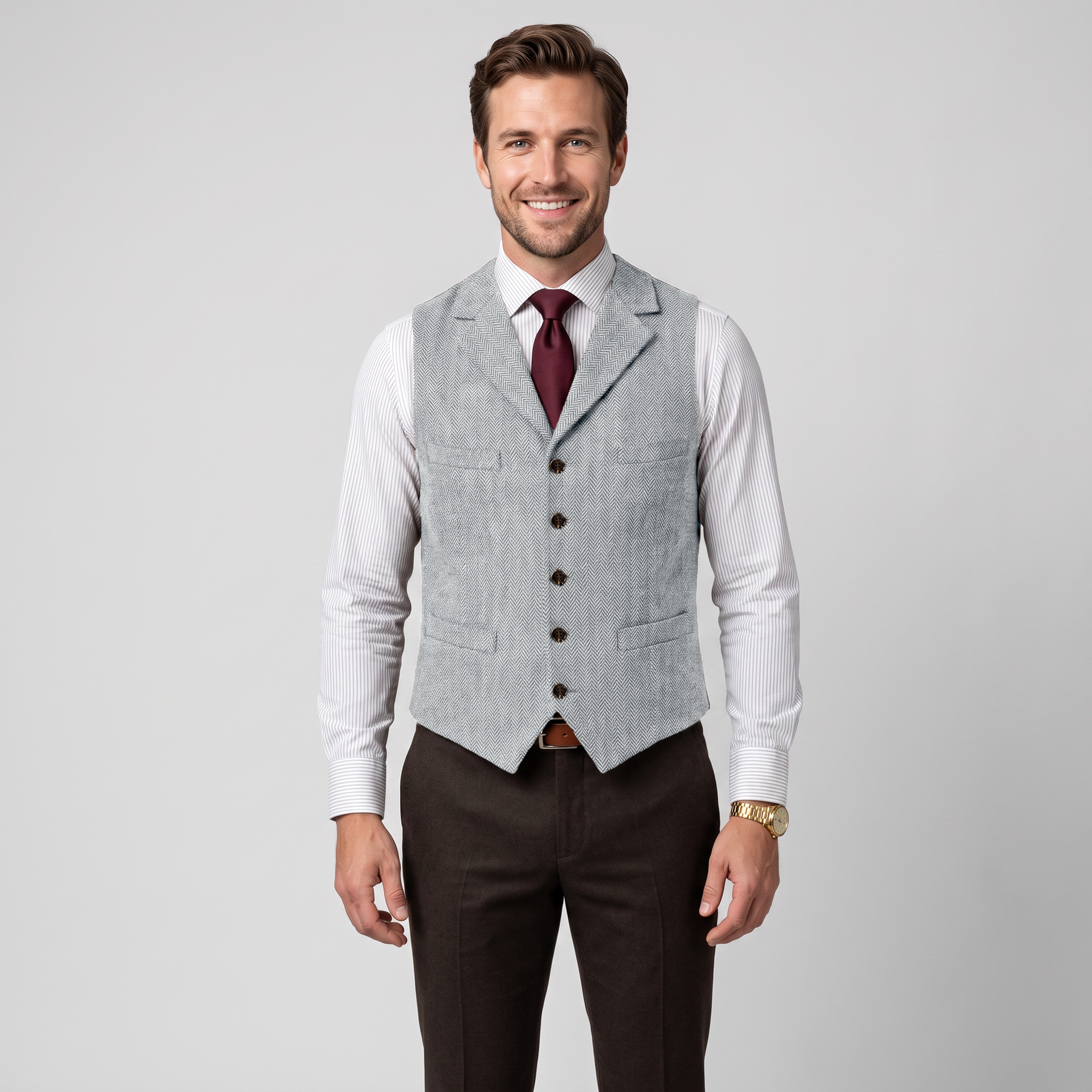 Aesido Casual Men's Classic Slim Fit Herringbone Notch Lapel Waistcoat