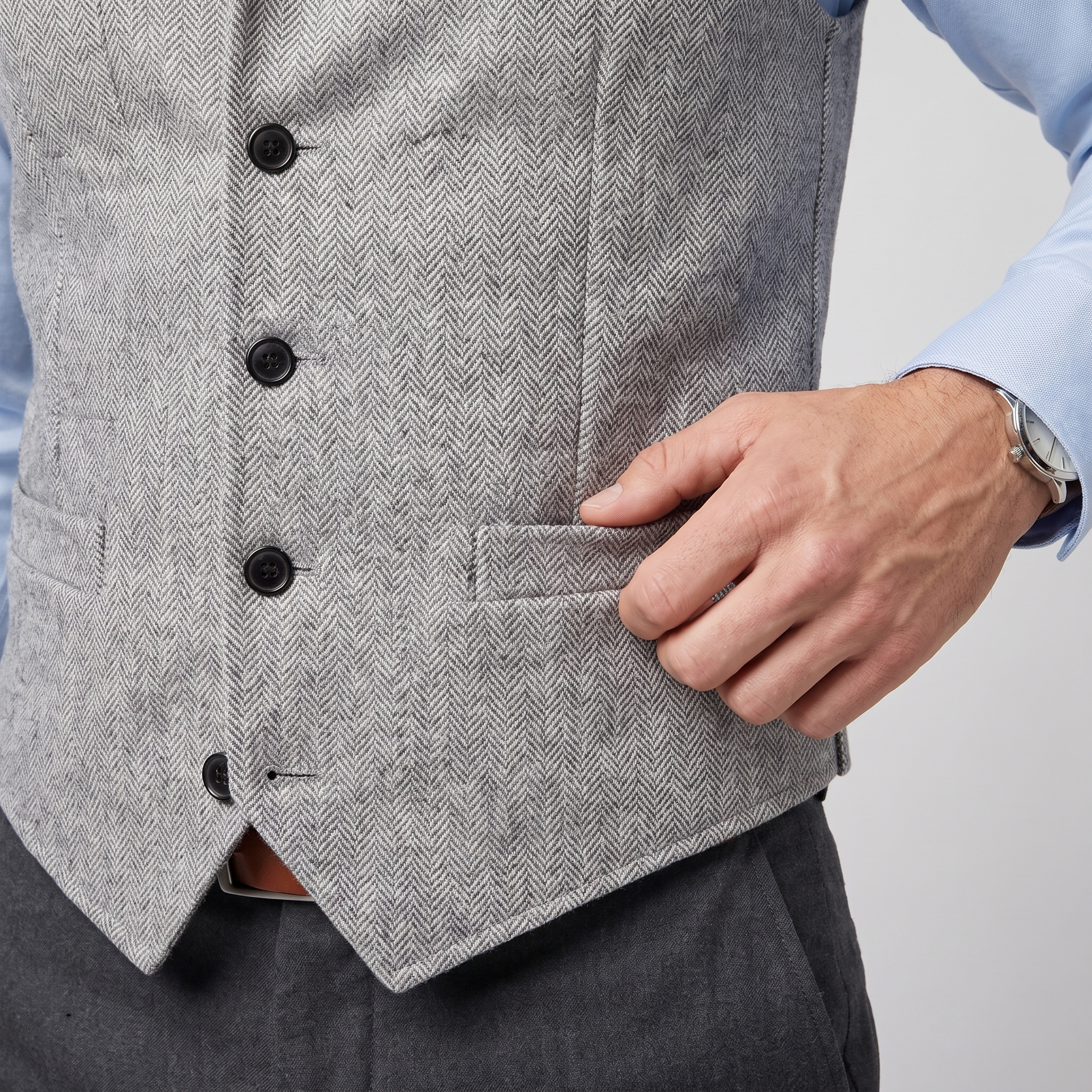 Aesido Business Men's Herringbone Notch Lapel Waistcoat