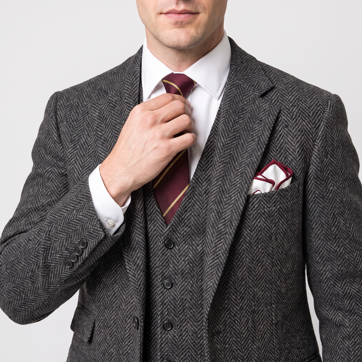 Aesido Vintage 3 Pieces Men's Suit Herringbone Notch Lapel Tuxedos (Blazer+vest+Pants)