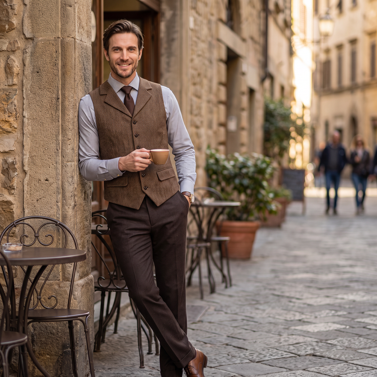 Aesido Men's Business Herringbone Notch Lapel Waistcoat