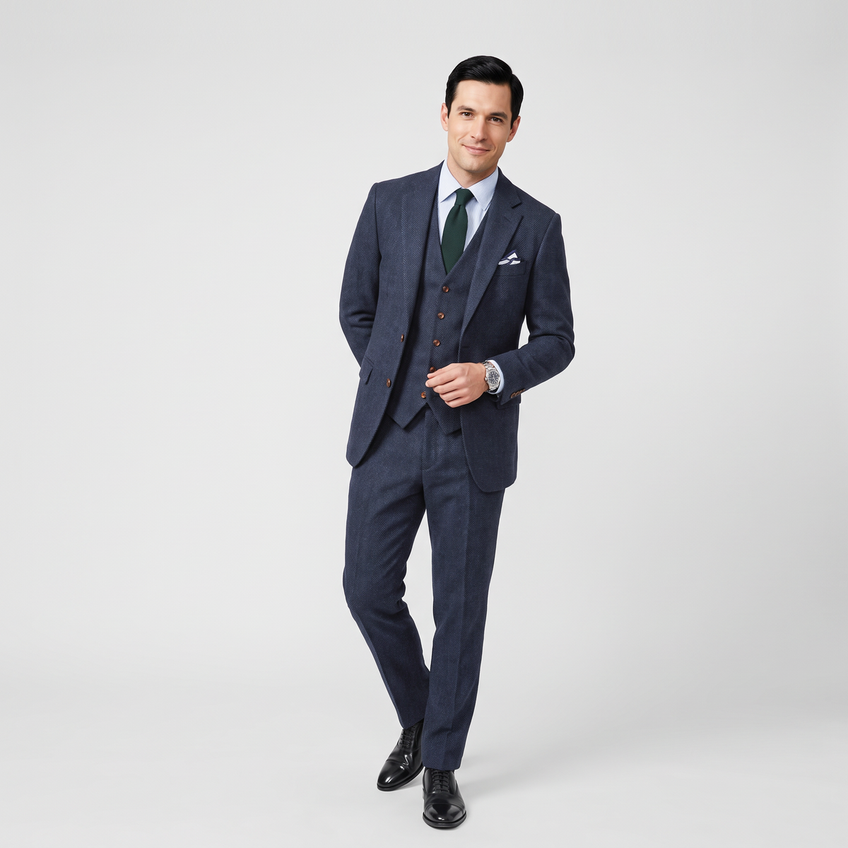 Aesido 3 Pieces Casual Men's Herringbone Notch Lapel Groom Suit For Wedding (Blazer Vest+Pants)