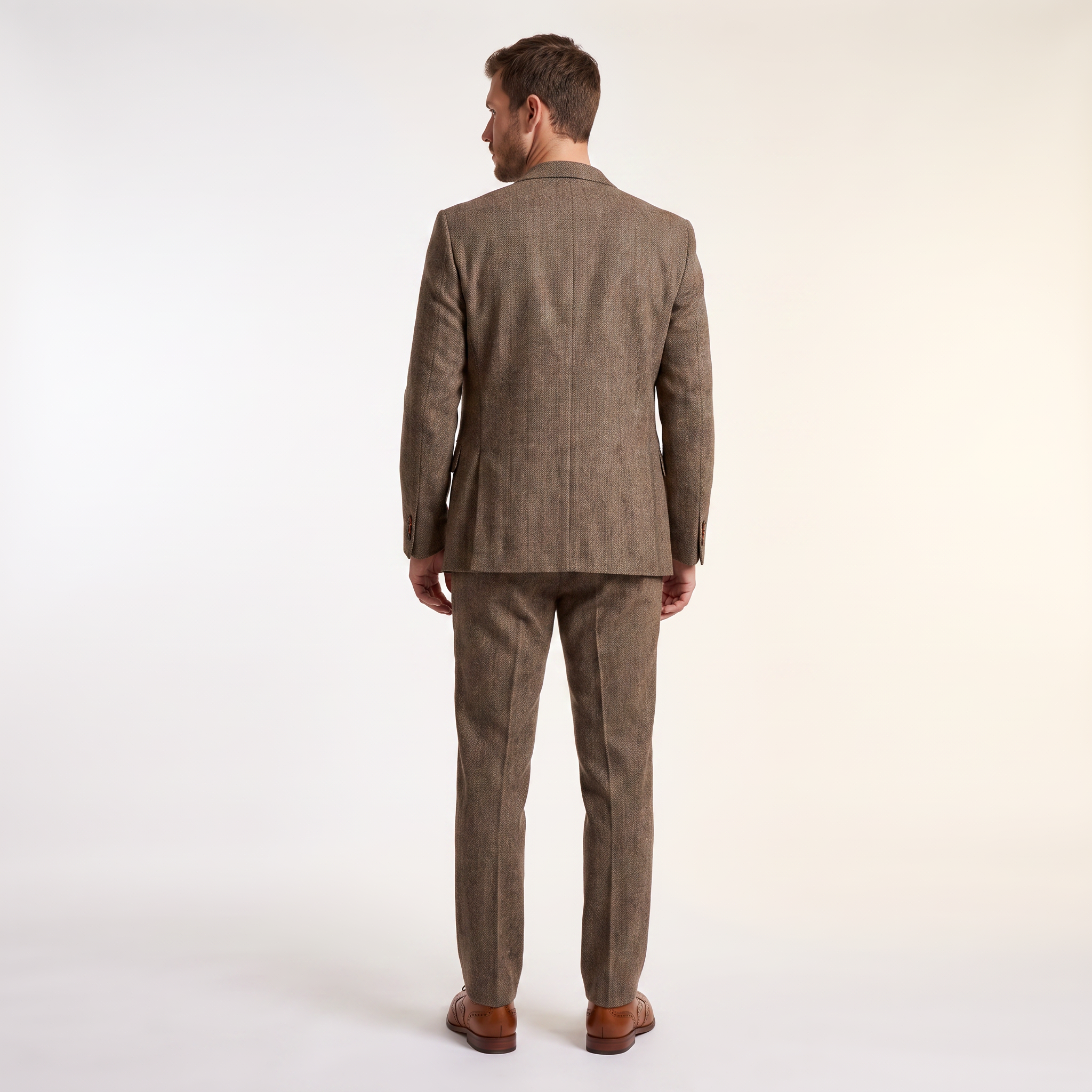 Aesido Double Buttons Casual Men's Suit 3 Pieces Classic Tweed Notch Lapel Tuxedos (Blazer+vest+Pants)
