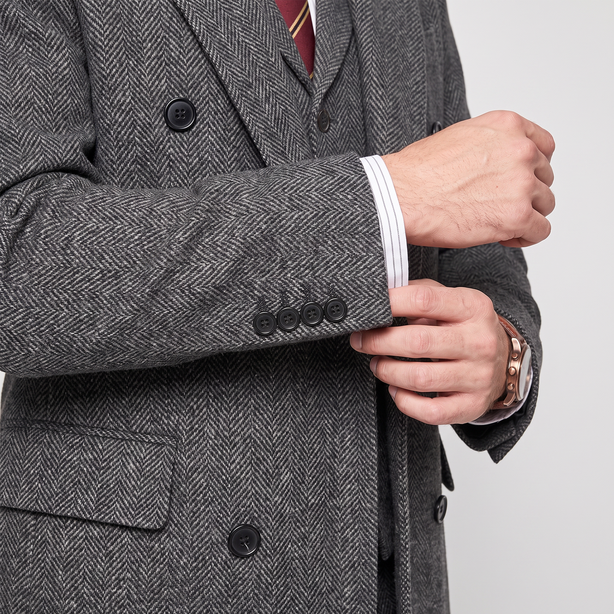 Aesido 3 Pieces Business Mens Suit Regular Fit Peak Lapel Herringbone Blazer(Blazer+vest+Pants)