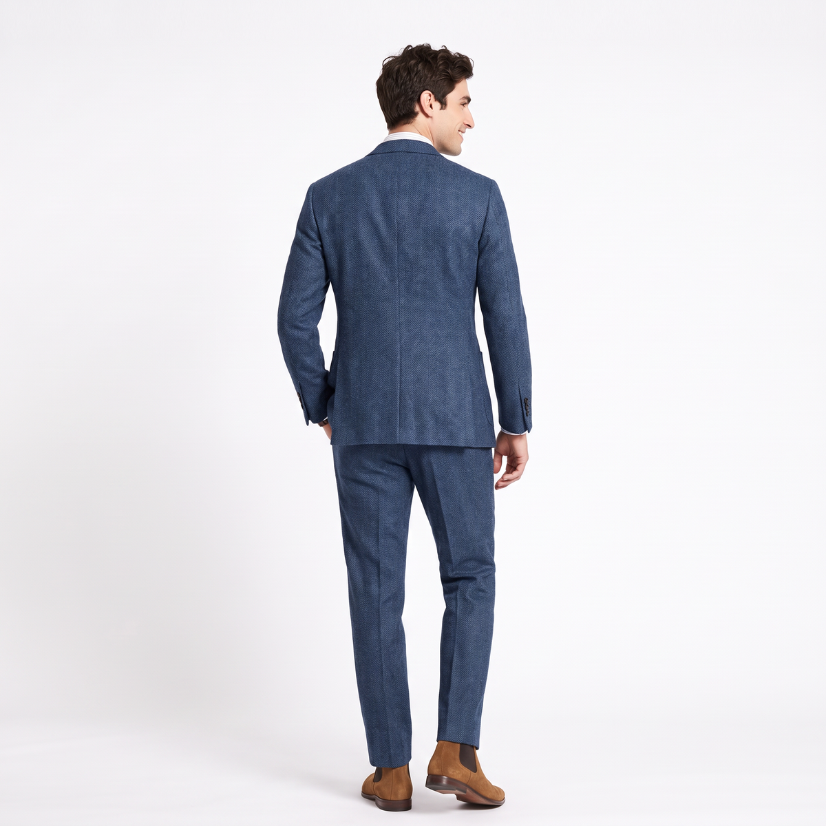 Aesido 2 Pieces Notch Lapel Herringbone Tweed Men's Suit (Blazer+Pants)