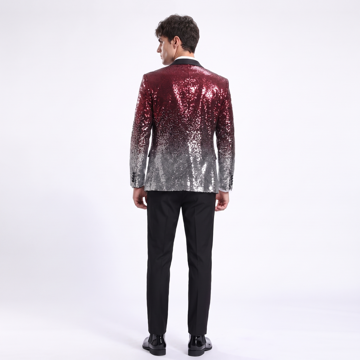 Aesido Men's Fashion Gradient Sequined Tuxedo Suit Peak Lapel Men's Suit (Blazer + Vest + Pants)