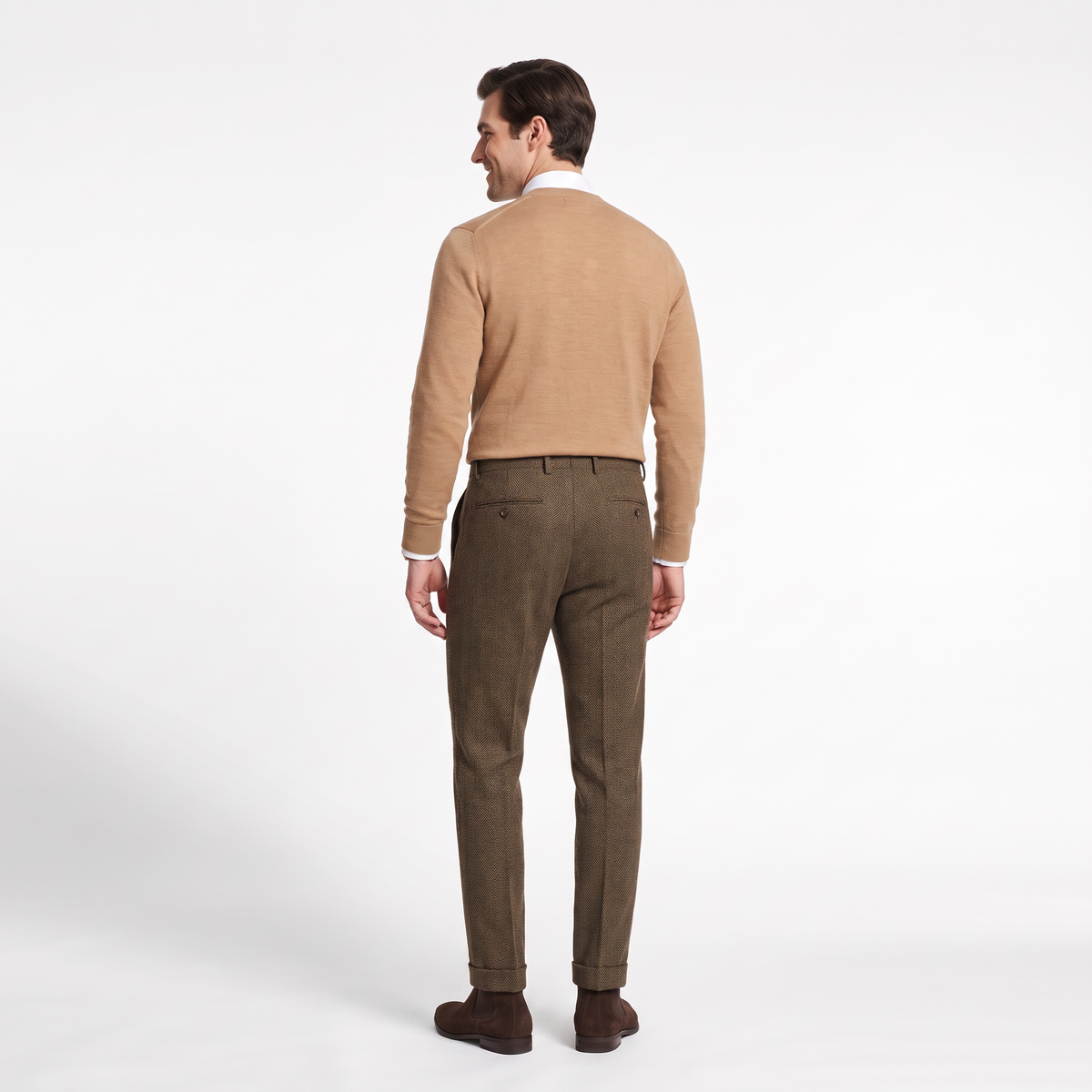 Aesido Men's Retro Pants Herringbone Tweed Trousers