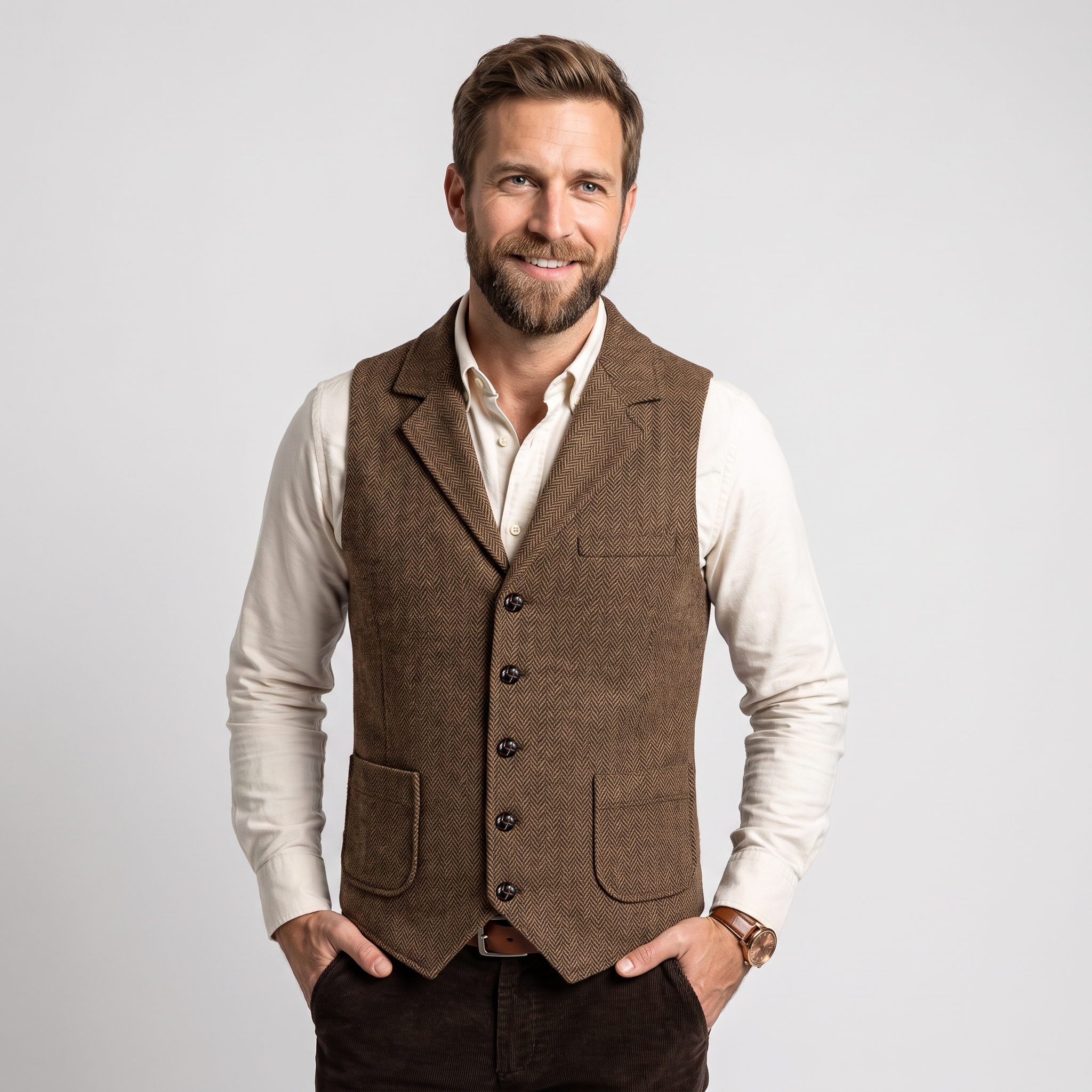 Aesido Men's Herringbone Notch Lapel Single Breasted Waistcoat
