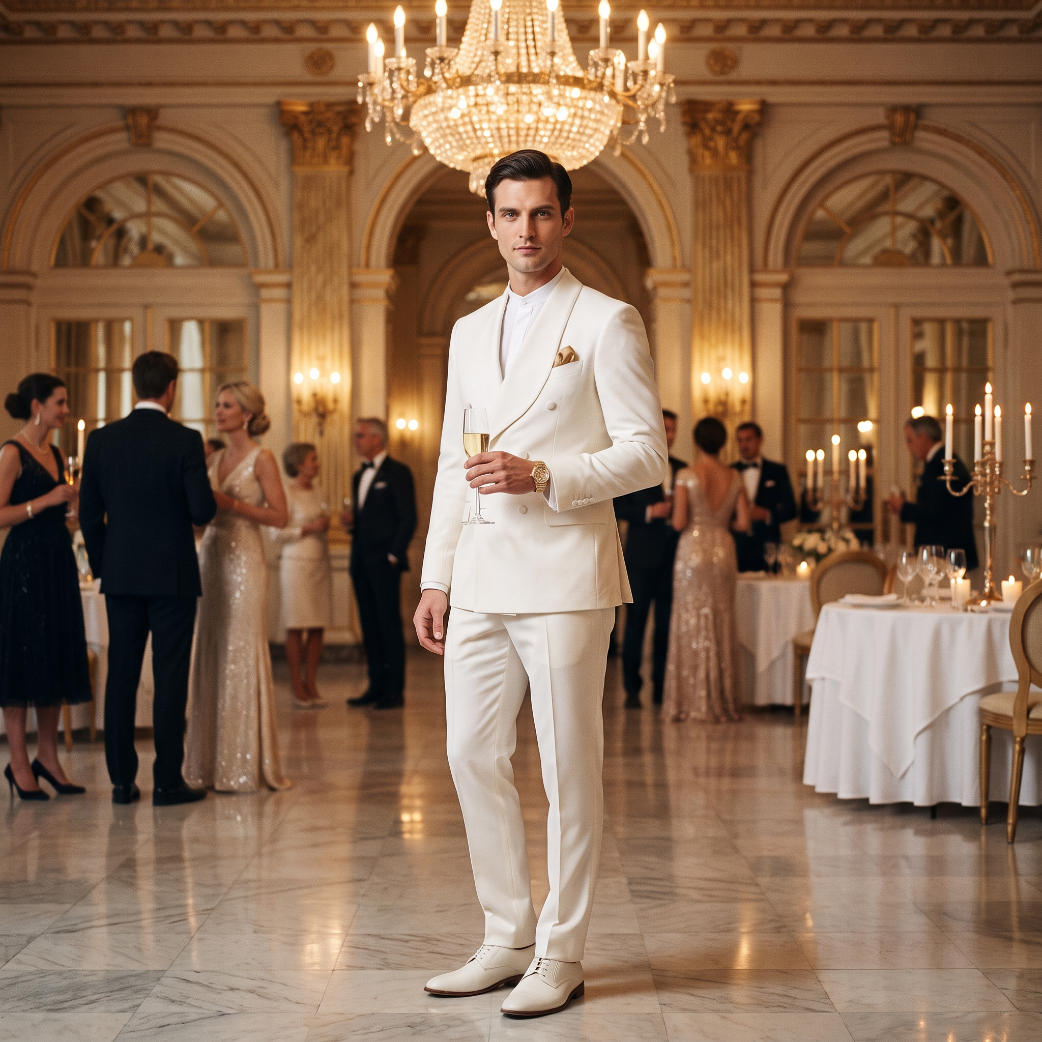 Aesido White 2 Pieces Men's Suits Shawl Lapel Slim Fit Suits For Wedding (Blazer+Pants)