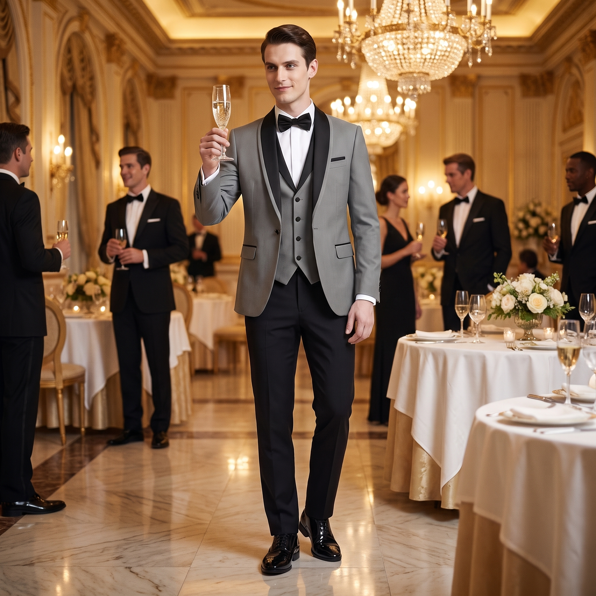 Aesido Formal 3 Pieces Mens Suit Flat Shawl Lapel Tuxedos (Blazer+vest+Pants)