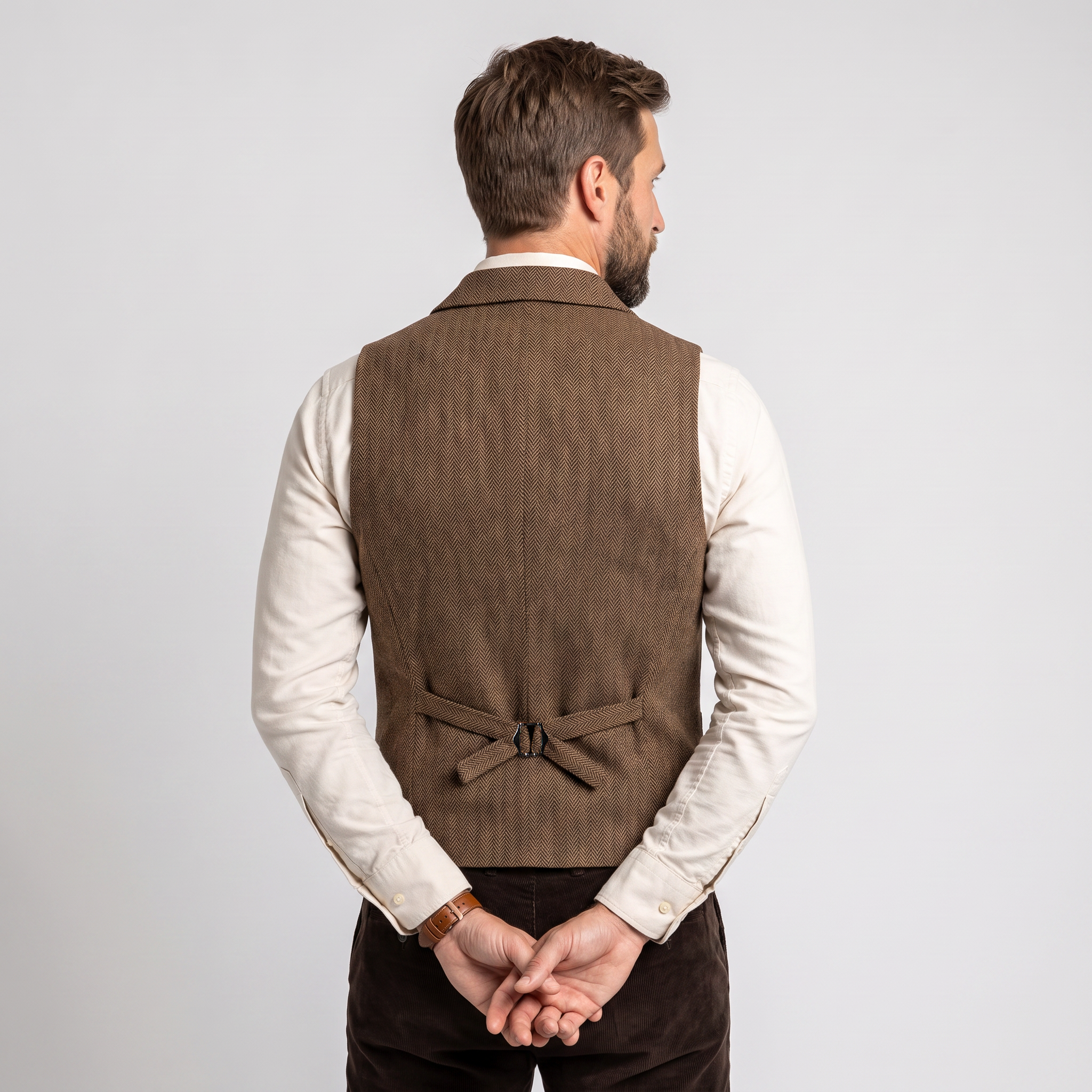 Aesido Men's Herringbone Notch Lapel Single Breasted Waistcoat