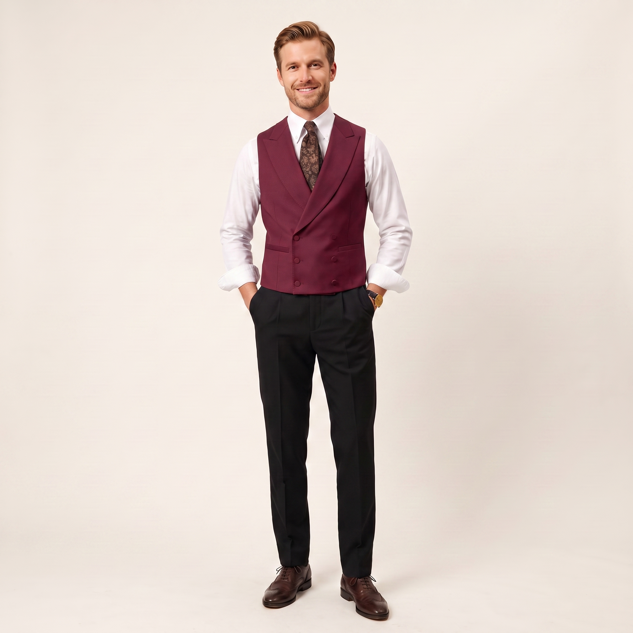 Aesido Men's Sleeveless Vest Solid Double Breasted Business Vest For Wedding