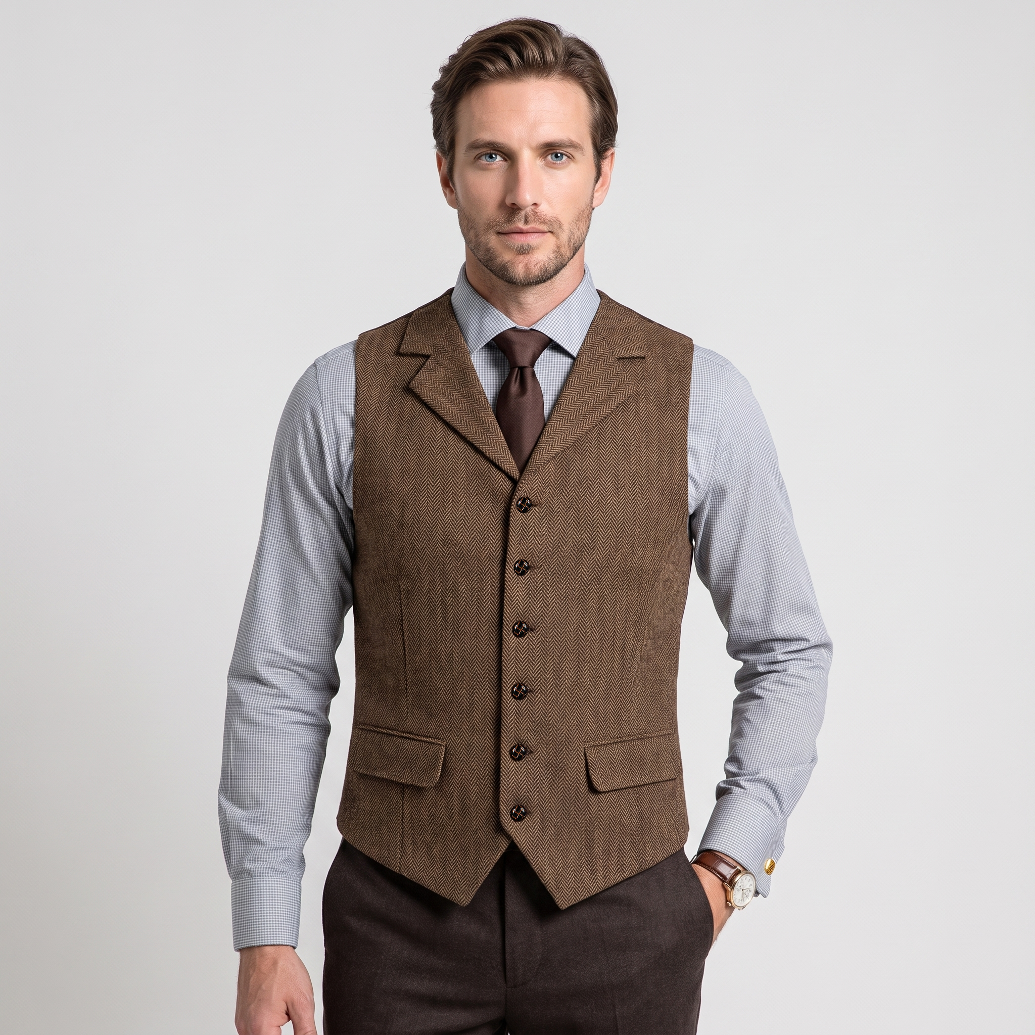 Aesido Men's Business Herringbone Notch Lapel Waistcoat