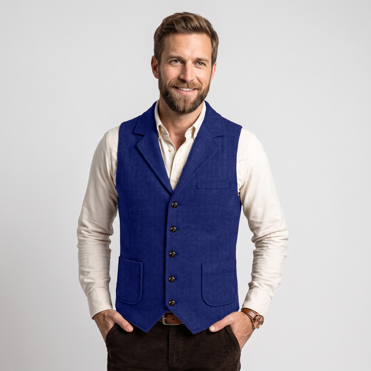 Aesido Men's Herringbone Notch Lapel Single Breasted Waistcoat