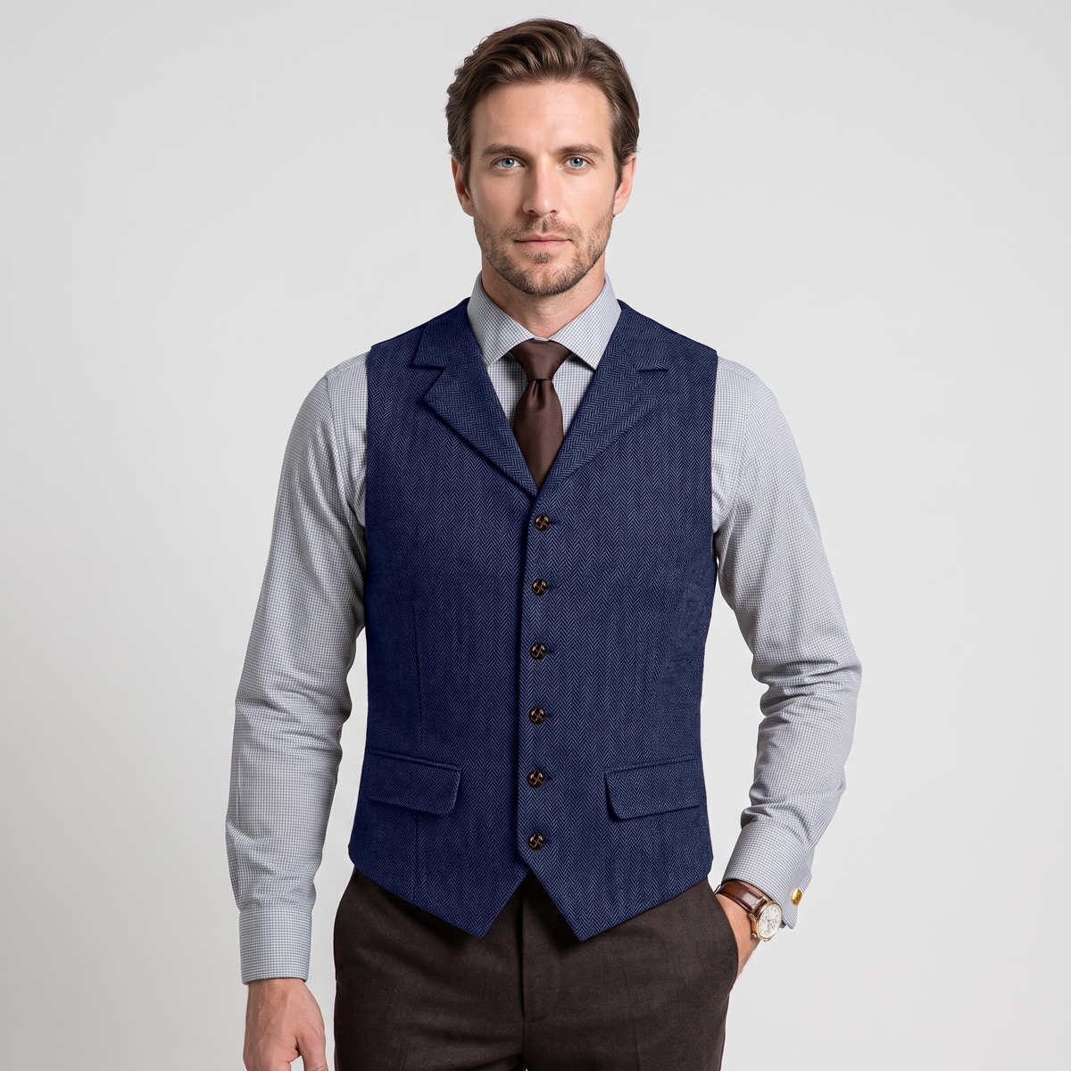 Aesido Men's Business Herringbone Notch Lapel Waistcoat