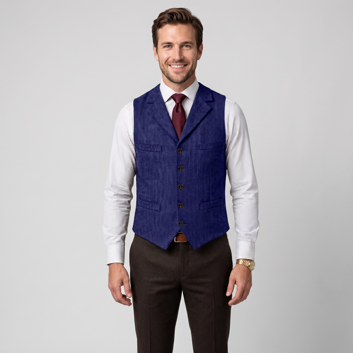 Aesido Casual Men's Classic Slim Fit Herringbone Notch Lapel Waistcoat