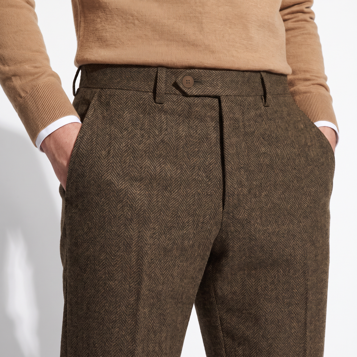 Aesido Men's Retro Pants Herringbone Tweed Trousers