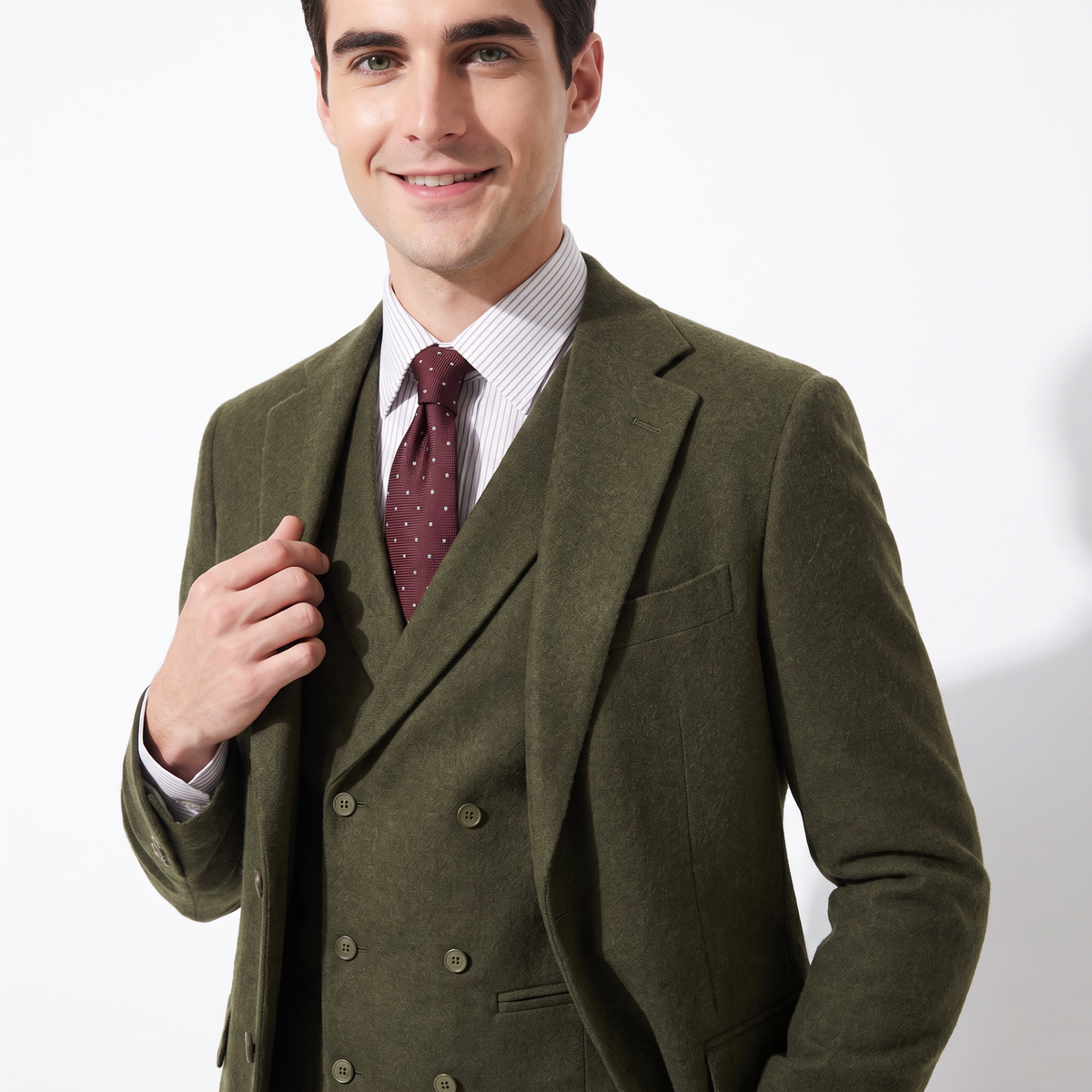 Aesido Classic 3 Pieces Tweed Notch Lapel Men's Suit (Blazer+Vest+Pants)