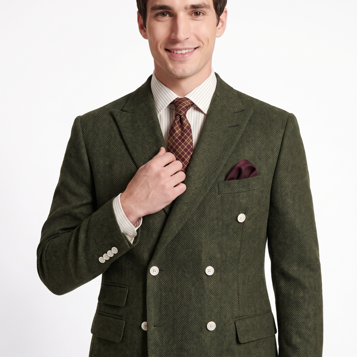 Aesido 2 Pieces Double Breasted Peak Lapel Men's Suit (Blazer+Pants)