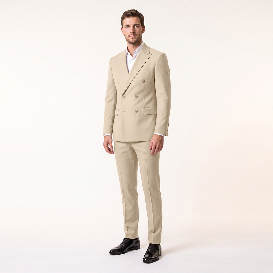Aesido Formal 2 Pieces Men’s Suit Slim Fit Flat Peak Lapel Tuxedos (Blazer+Pants)