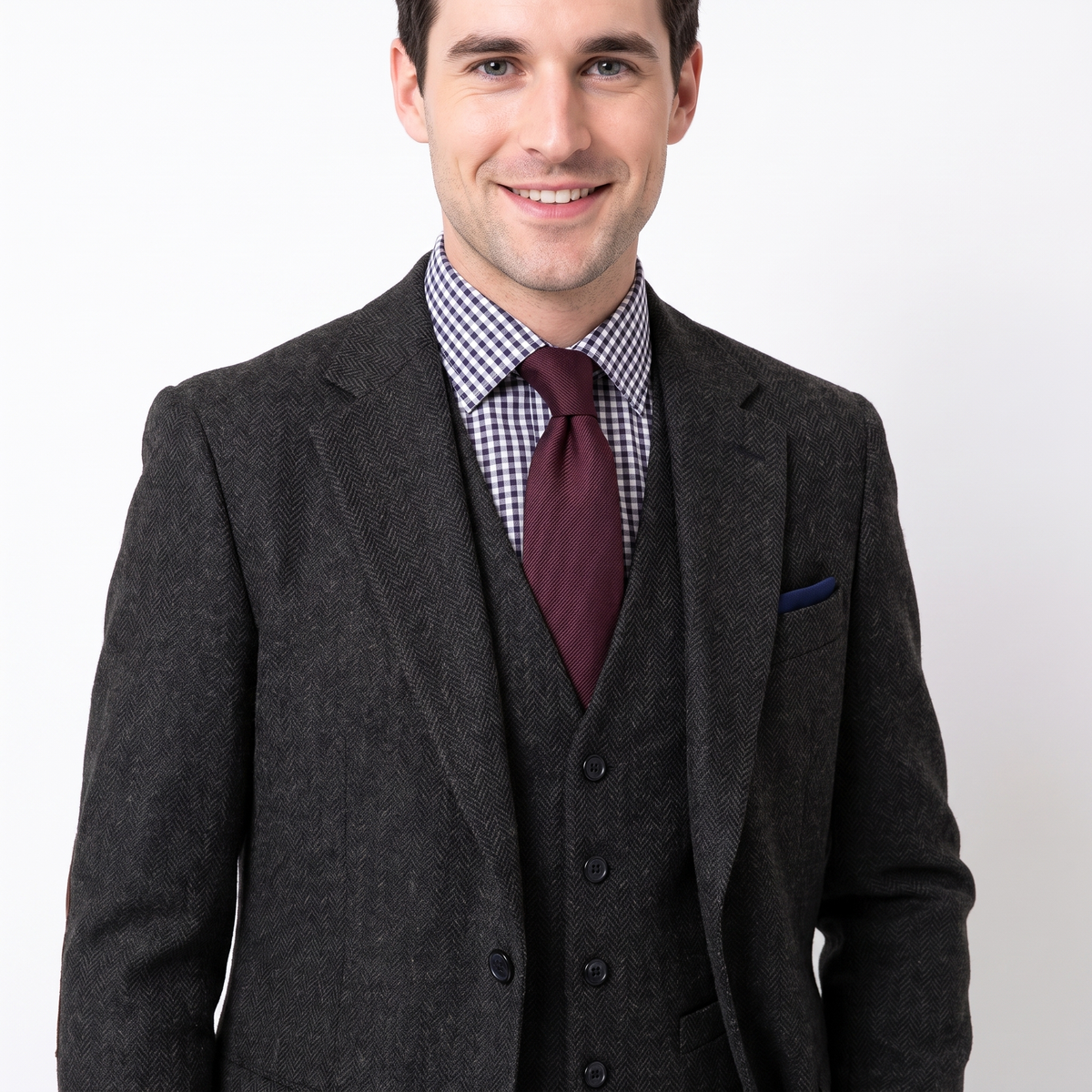 Aesido Men's Business 3 Pieces Herringbone Notch Lapel Suit（Blazer+Vest+Pants）