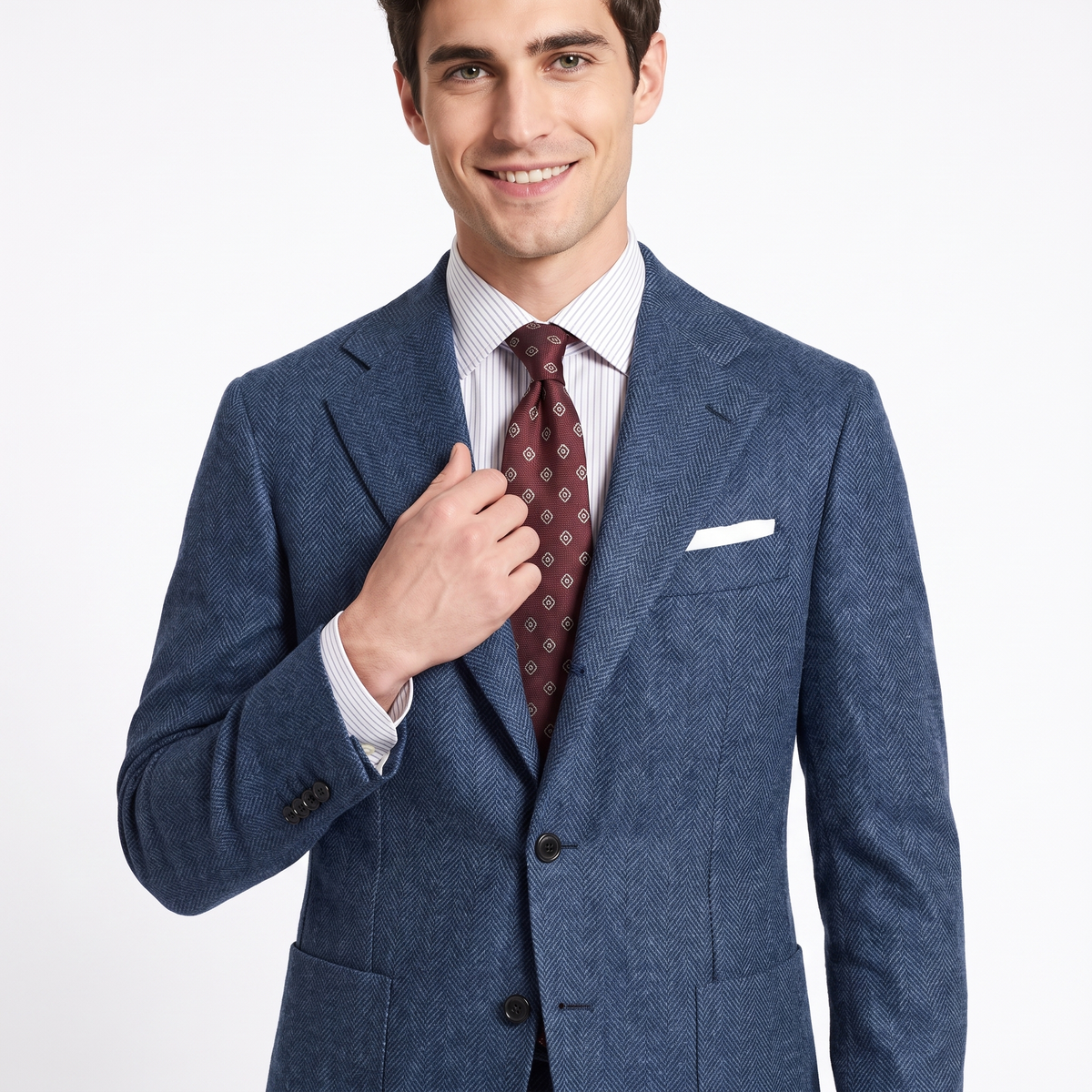 Aesido 2 Pieces Notch Lapel Herringbone Tweed Men's Suit (Blazer+Pants)