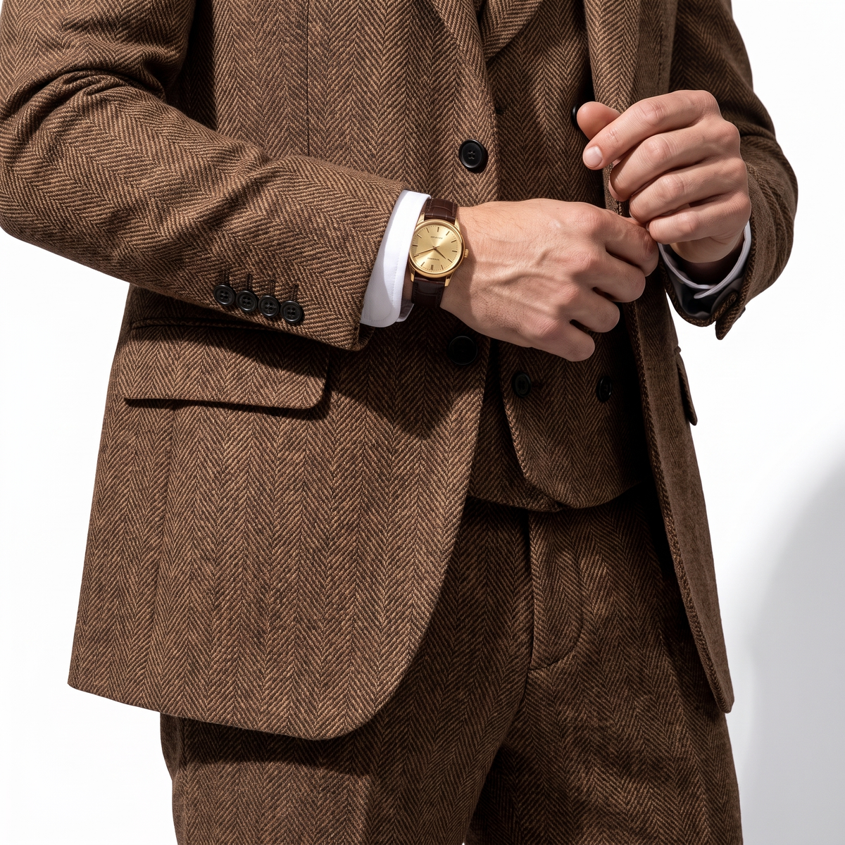 Aesido Men's Suit 3 Pieces Herringbone Notch Lapel Suit（Blazer+Vest+Pants）
