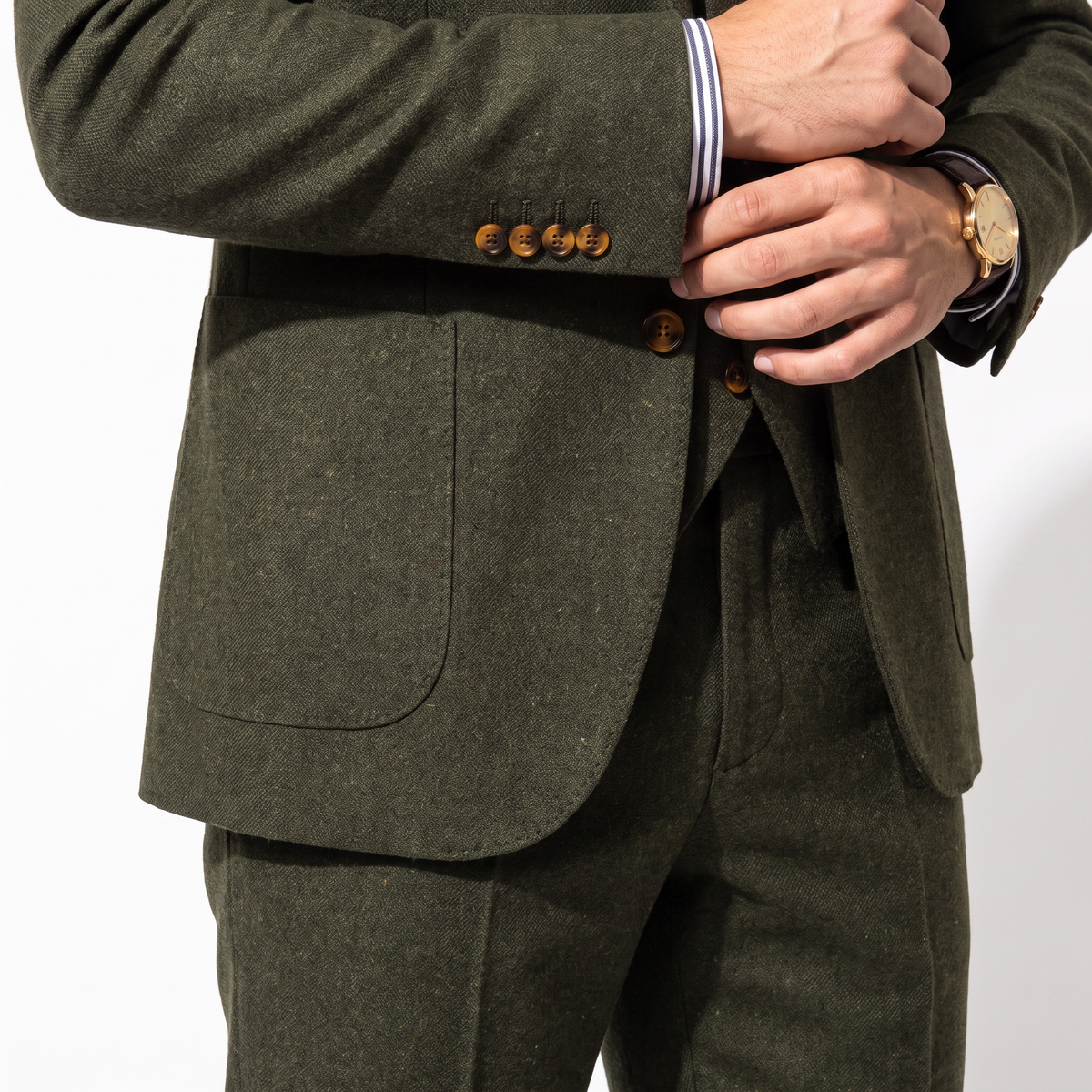 Aesido 3 Pieces Notch Lapel Tweed Men's Suit (Blazer+Vest+Pants)