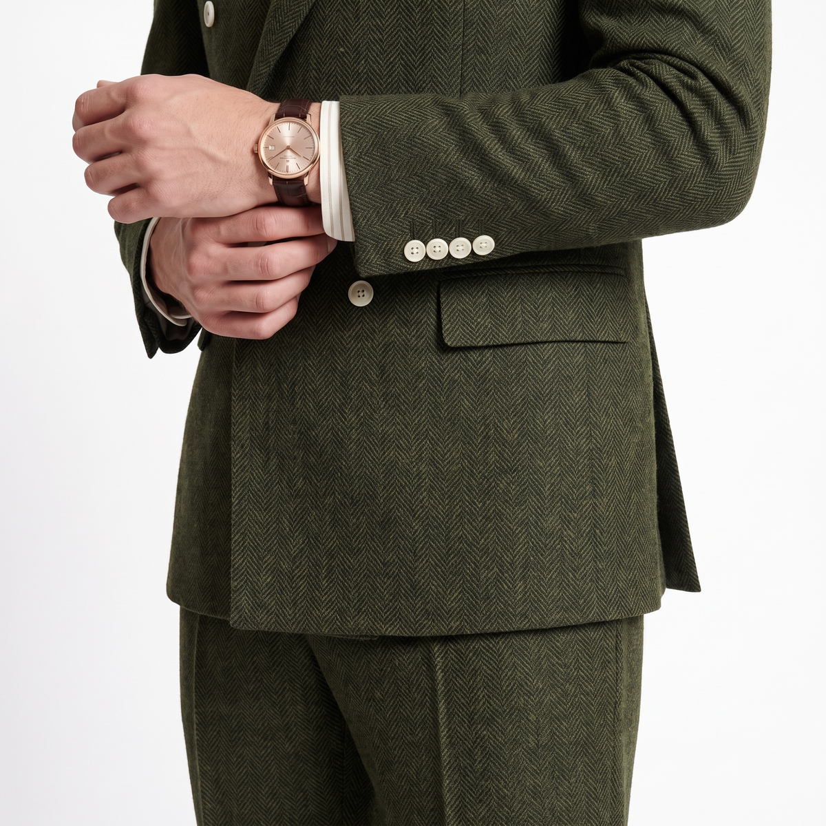 Aesido 2 Pieces Double Breasted Peak Lapel Men's Suit (Blazer+Pants)