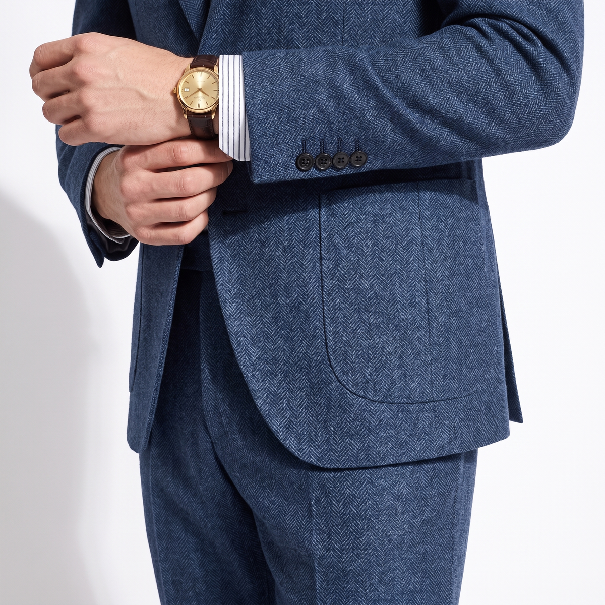 Aesido 2 Pieces Notch Lapel Herringbone Tweed Men's Suit (Blazer+Pants)
