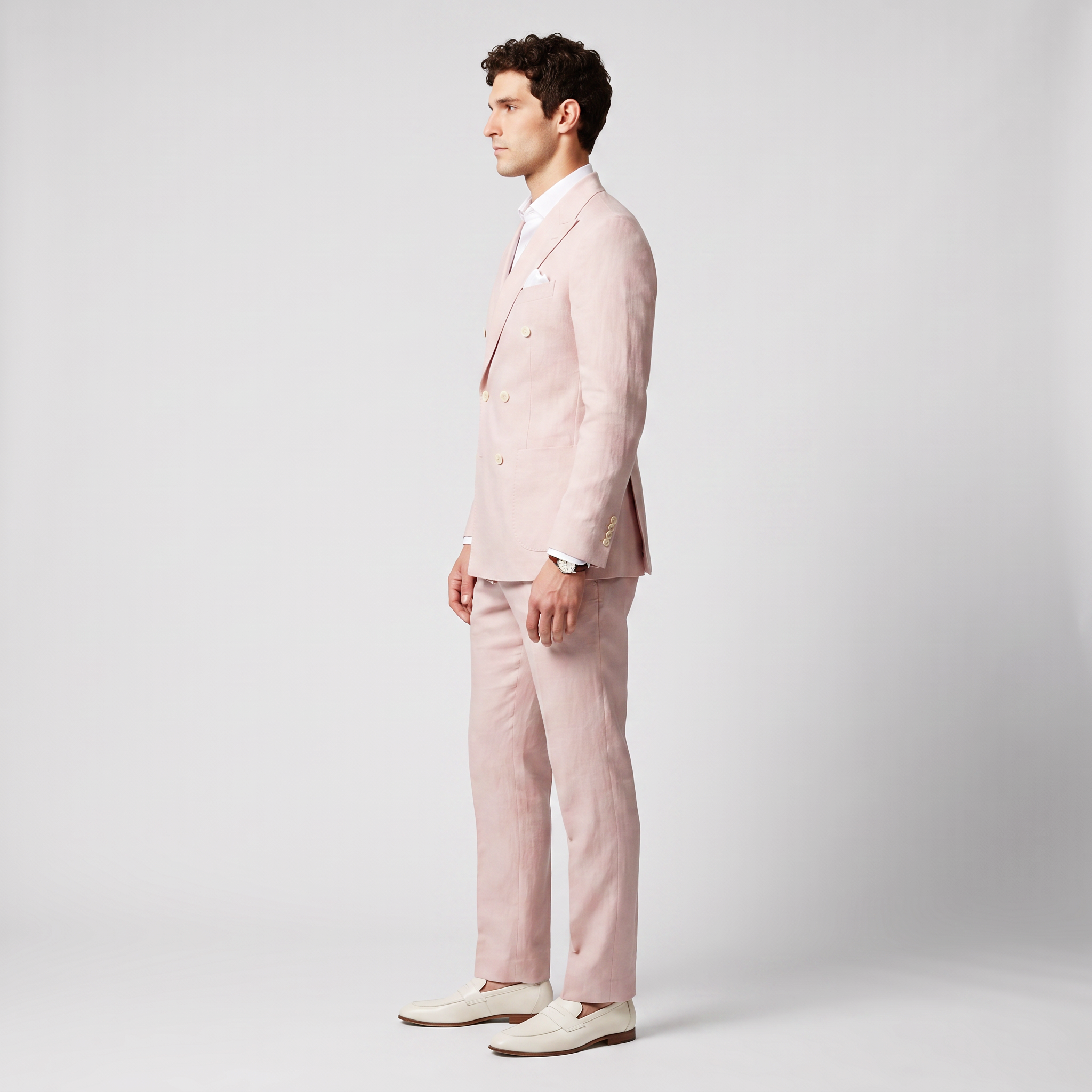 Aesido Casual 2 Pieces Linen Double Breasted Peak Lapel Men's Suits (Blazer+Pants)