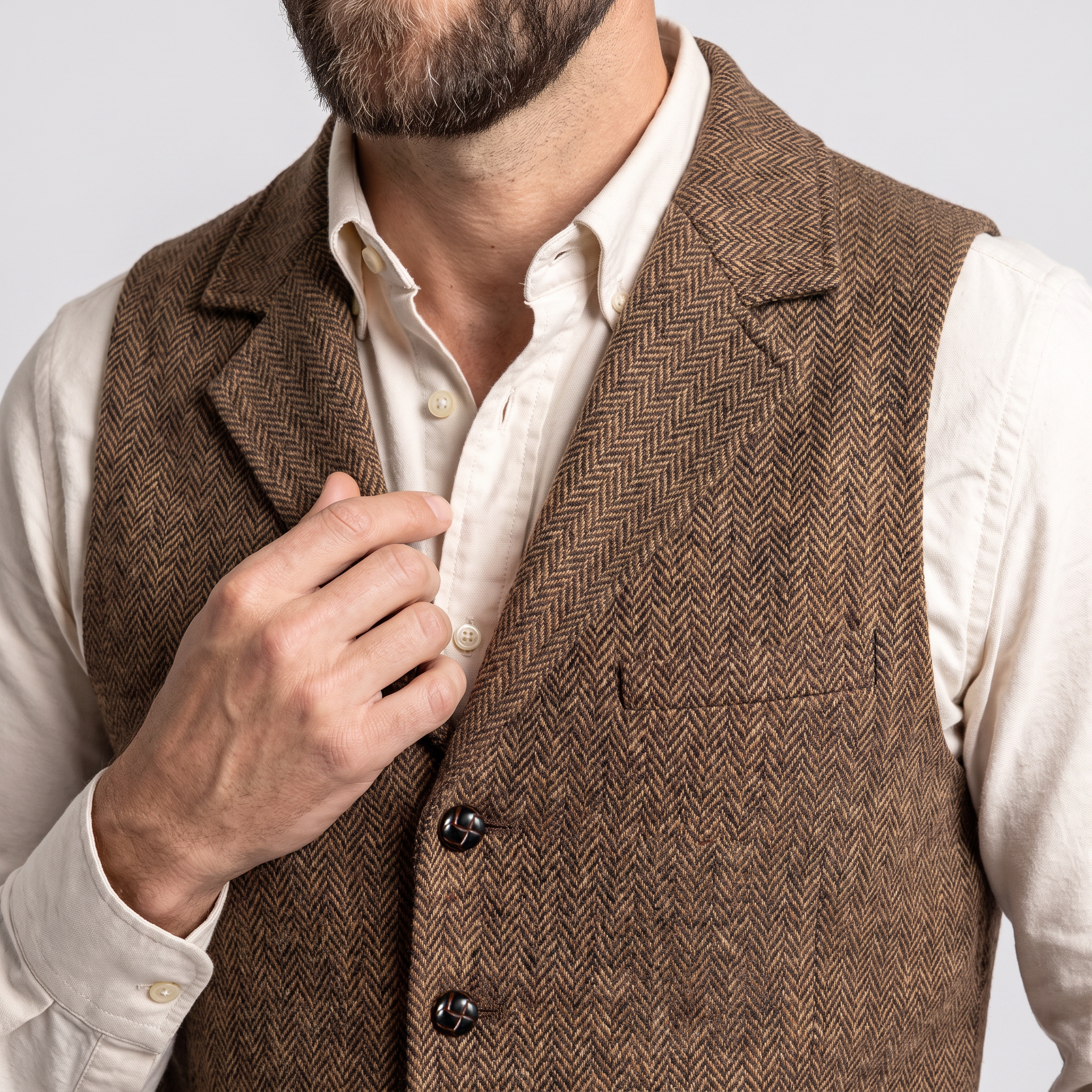 Aesido Men's Herringbone Notch Lapel Single Breasted Waistcoat