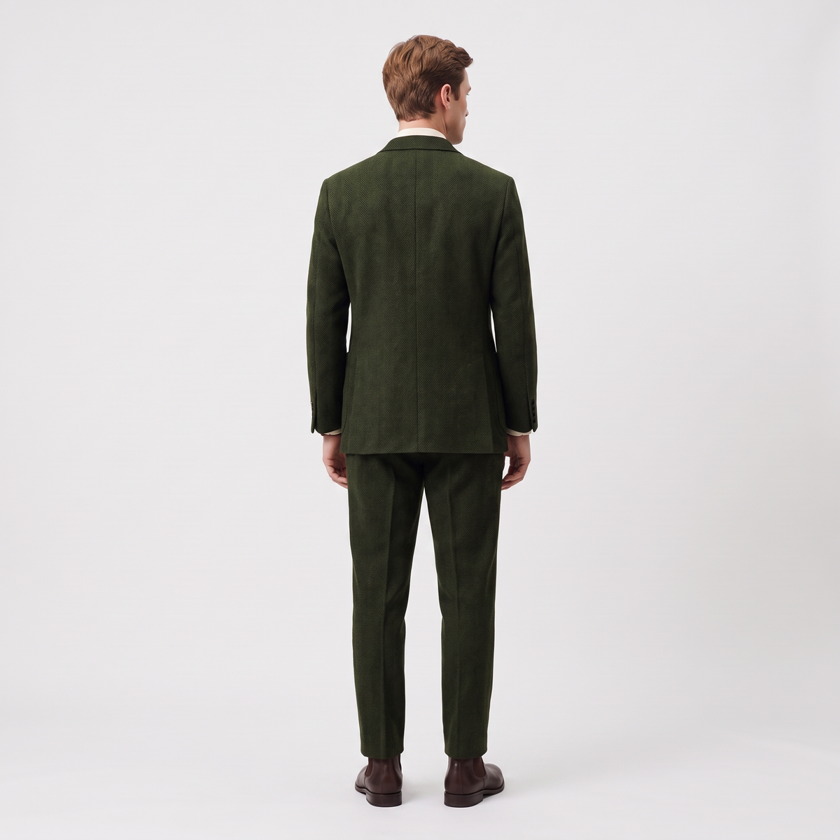 Aesido 2 Piece Double Button Notch Lapel Herringbone Tweed Men's Suit (Blazer+Pants)