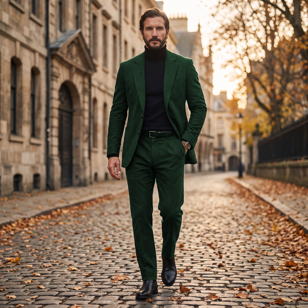 Aesido Retro Men’s Suede 2 Pieces Notch Lapel Men's Suits (Blazer+Pants)