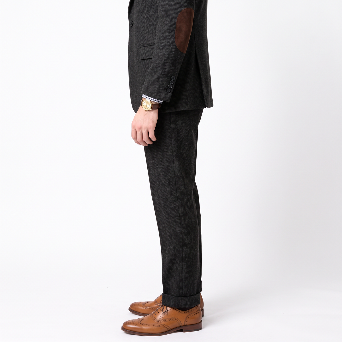 Aesido Men's Business 3 Pieces Herringbone Notch Lapel Suit（Blazer+Vest+Pants）
