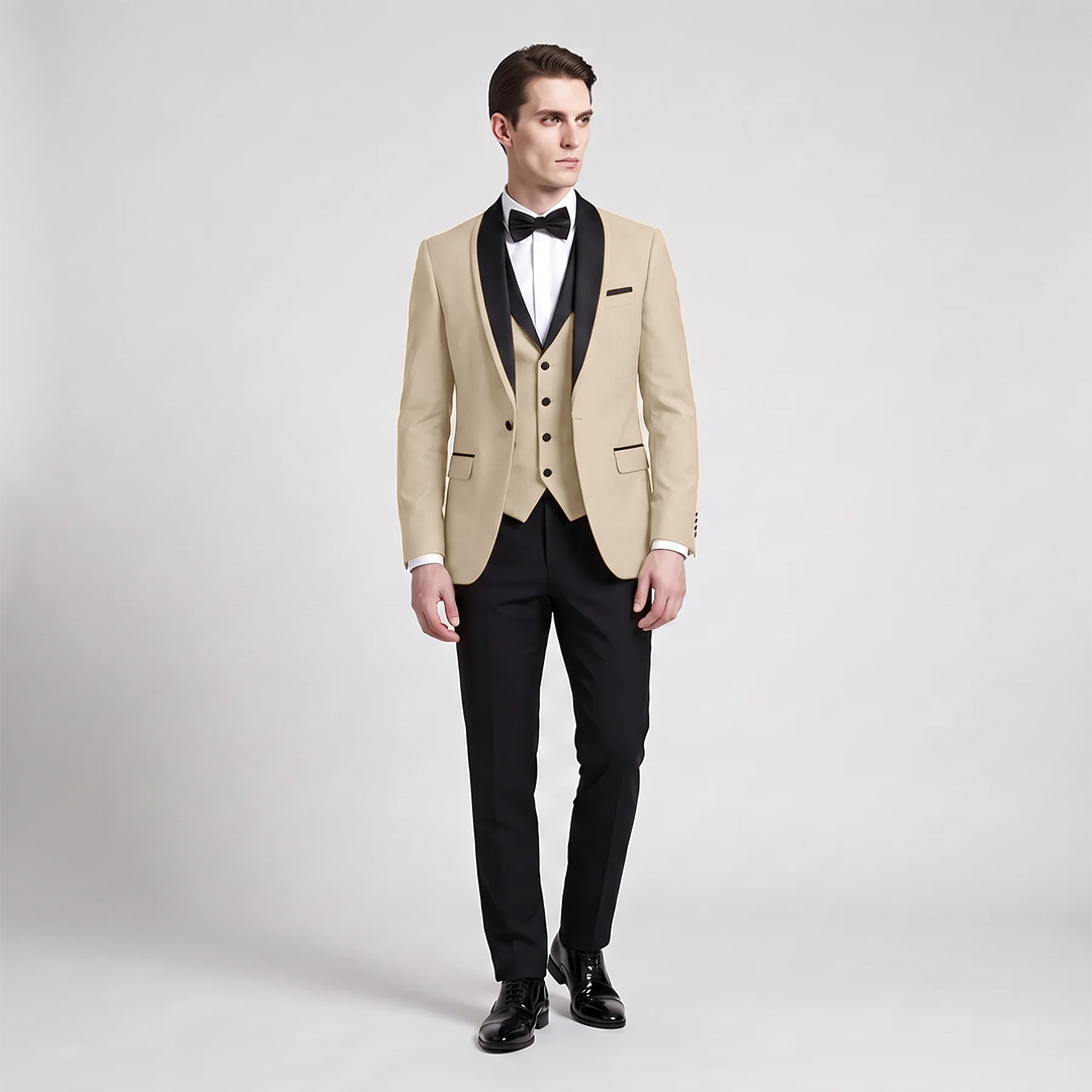 Aesido Formal 3 Pieces Mens Suit Flat Shawl Lapel Tuxedos (Blazer+vest+Pants)