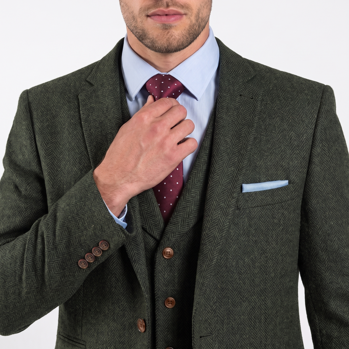Aesido Men’s 3 Pieces Herringbone Tweed Notch Lapel Gent Suit (Blazer+Vest+Pants)