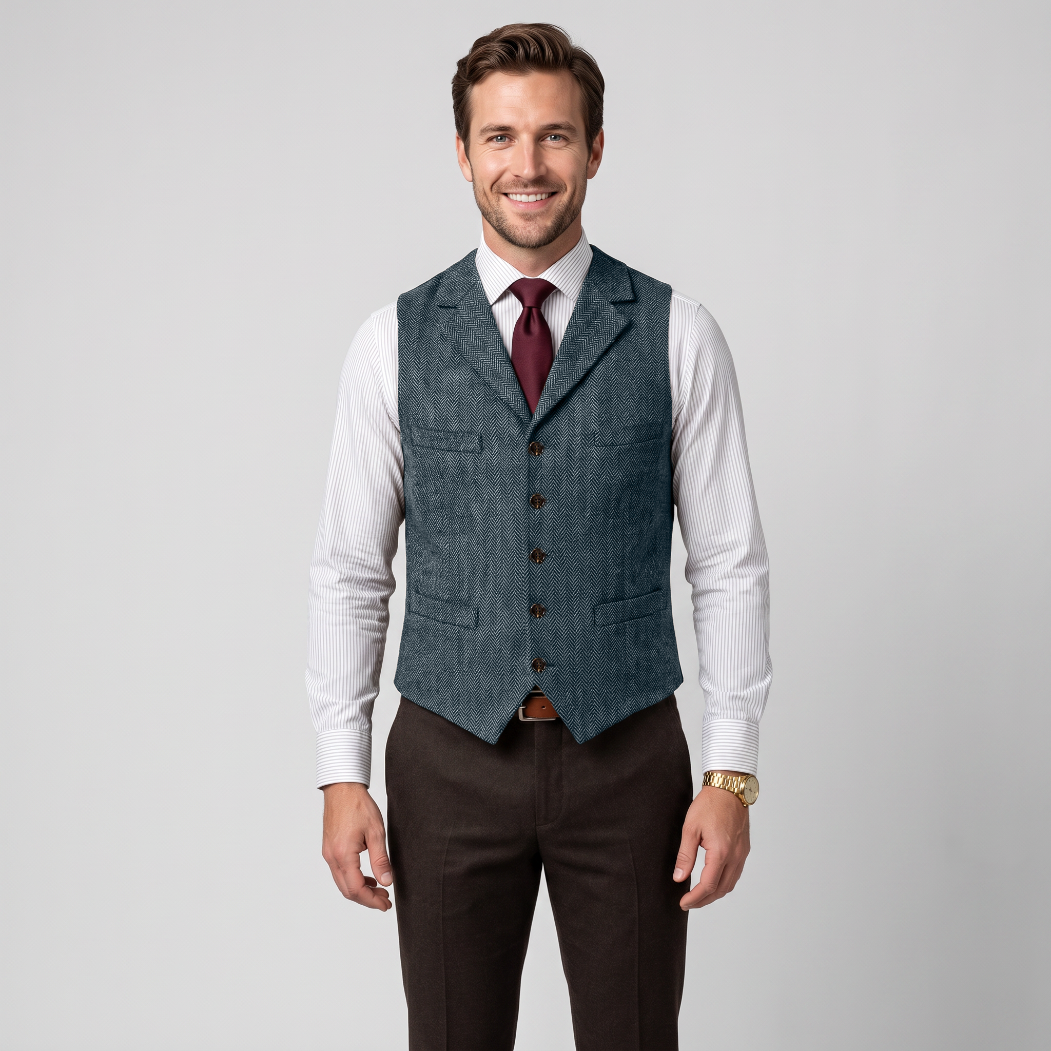 Aesido Casual Men's Classic Slim Fit Herringbone Notch Lapel Waistcoat