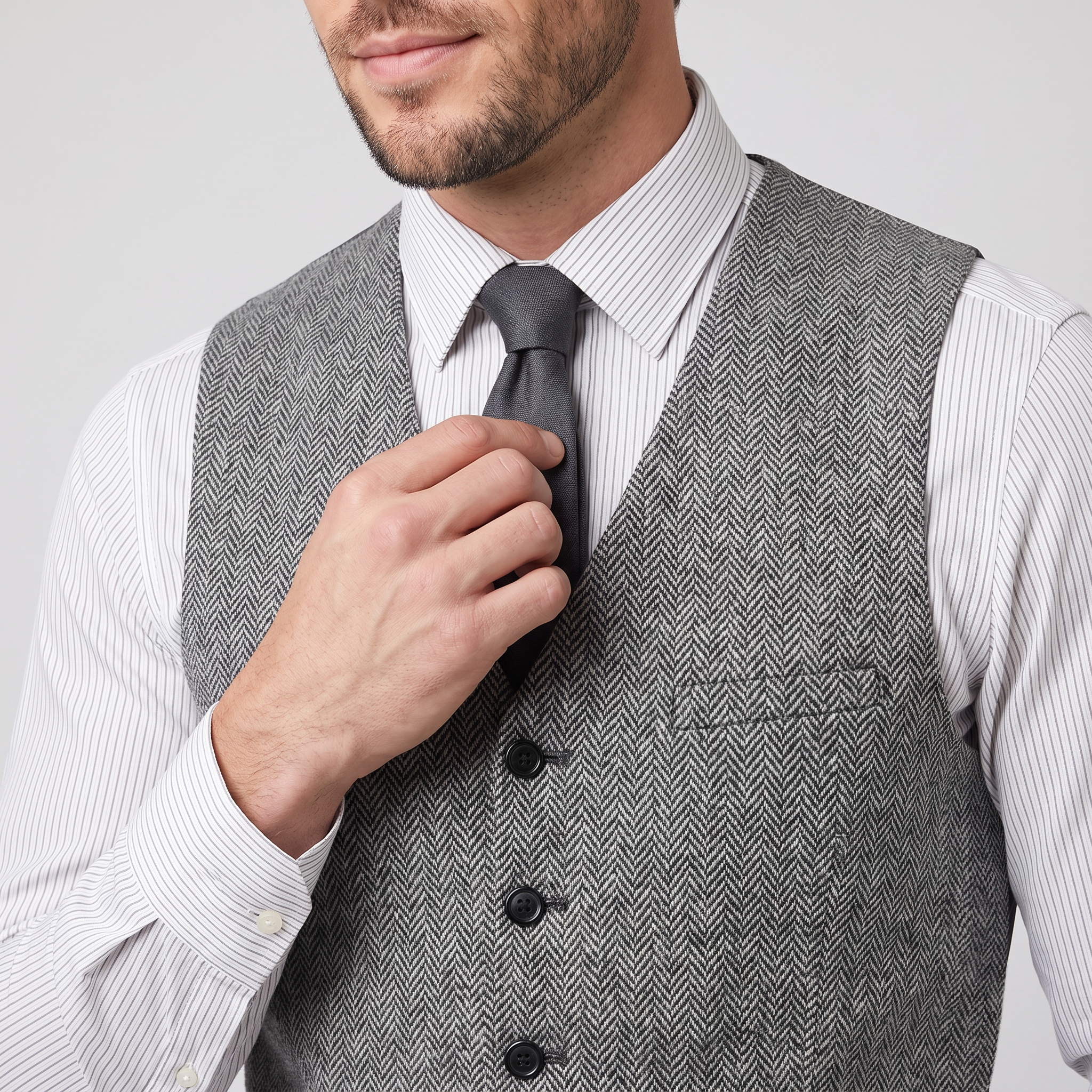 Aesido Men's Single Breasted V Neck Herringbone Waistcoat
