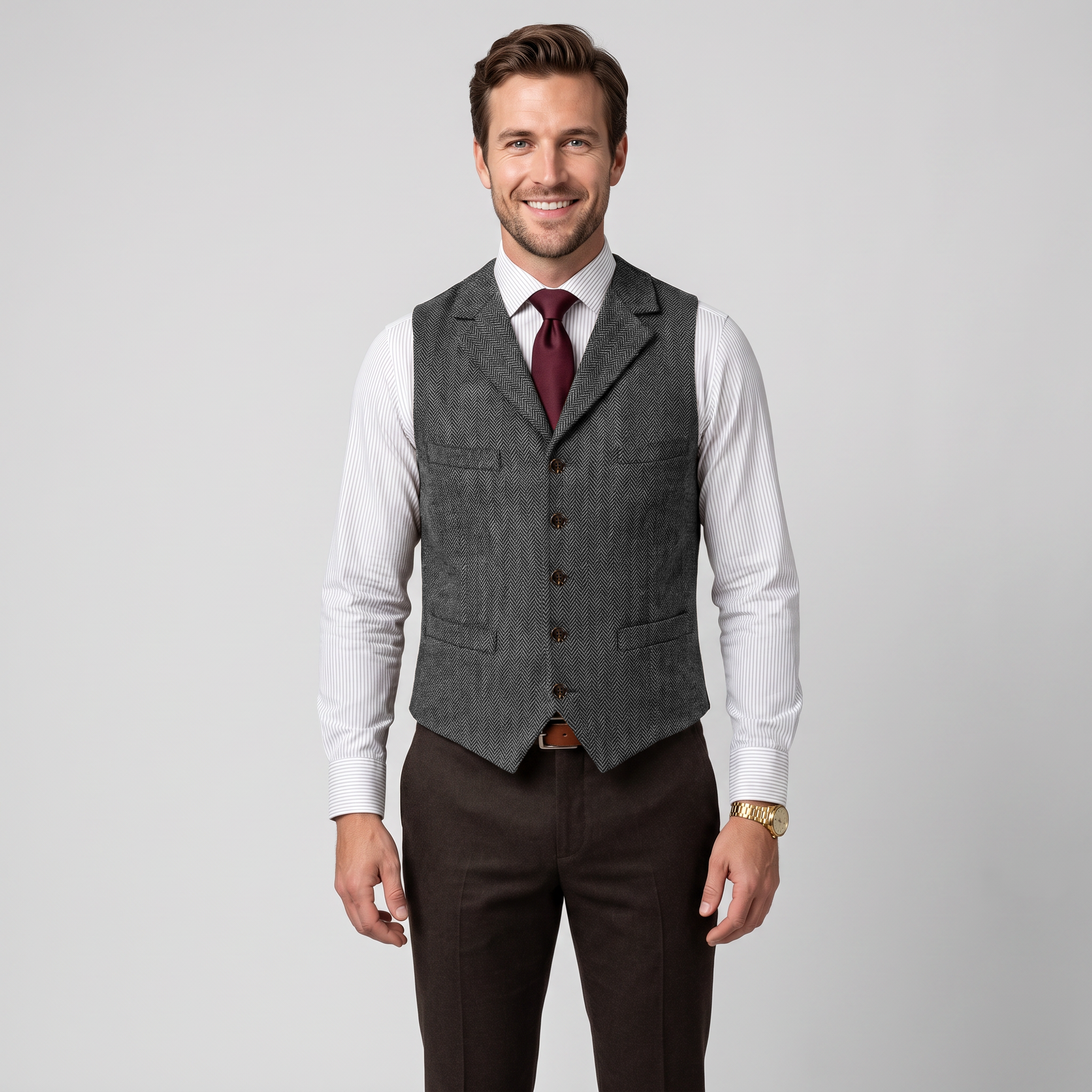 Aesido Casual Men's Classic Slim Fit Herringbone Notch Lapel Waistcoat