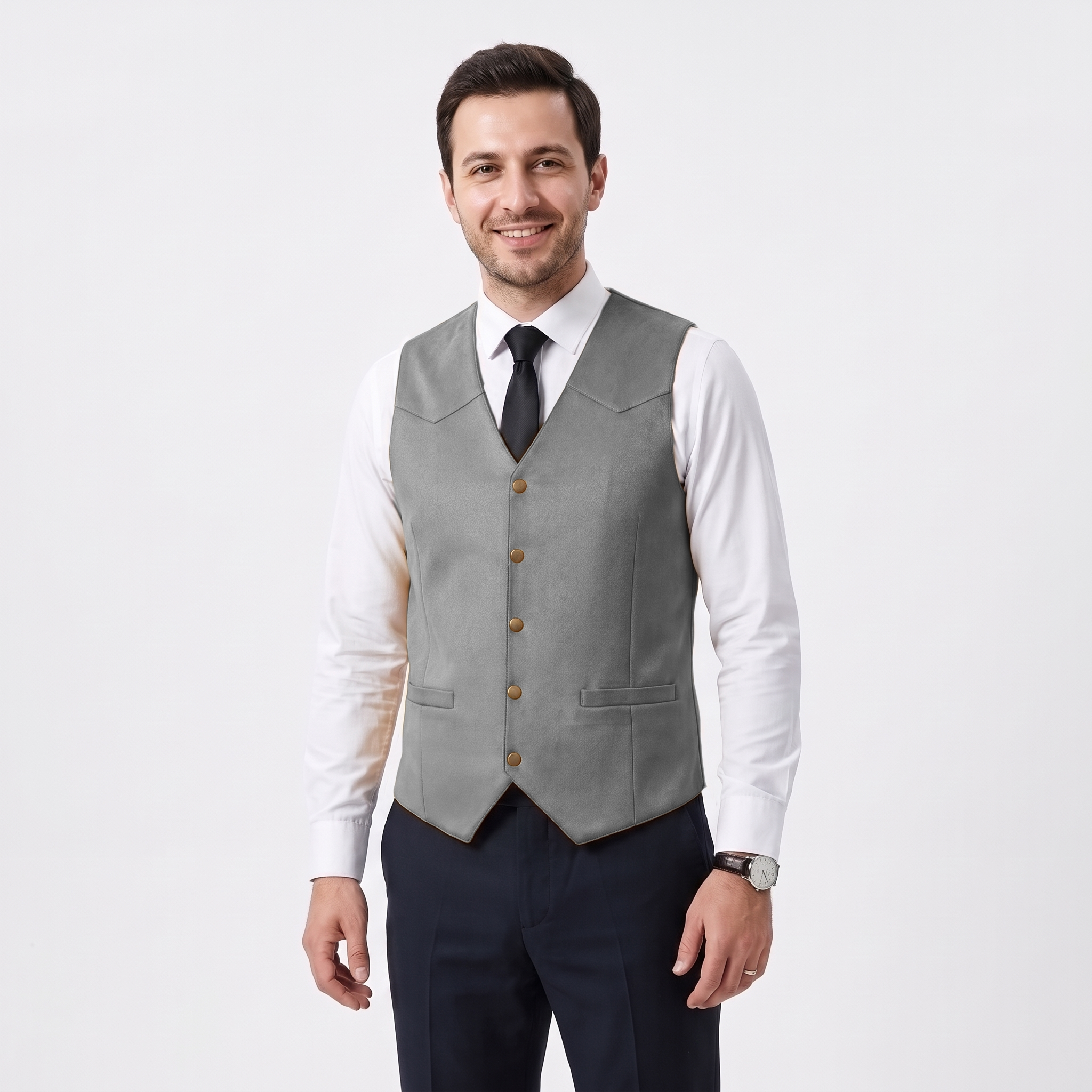 Aesido Retro Men's Single Breasted V-Neck Suede Waistcoat