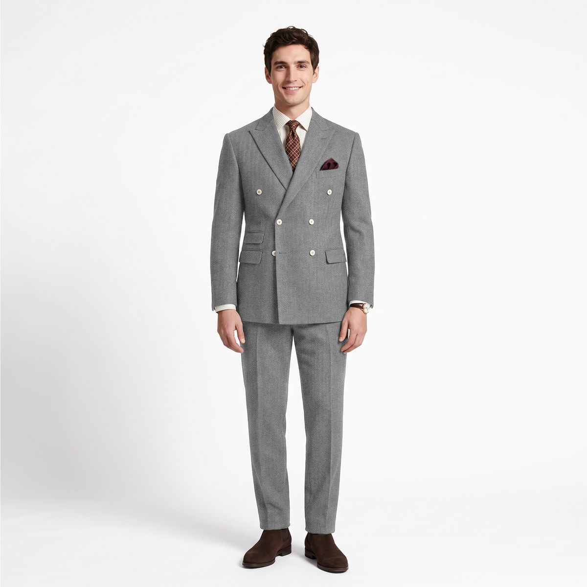 Aesido 2 Pieces Double Breasted Peak Lapel Men's Suit (Blazer+Pants)