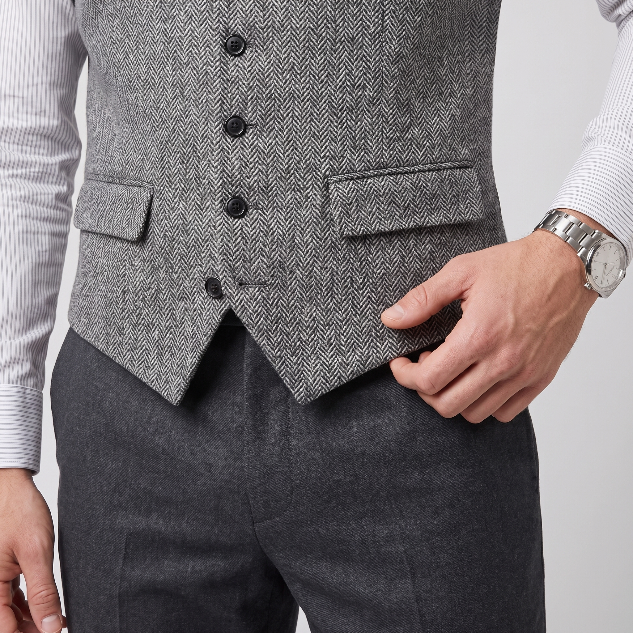 Aesido Men's Single Breasted V Neck Herringbone Waistcoat