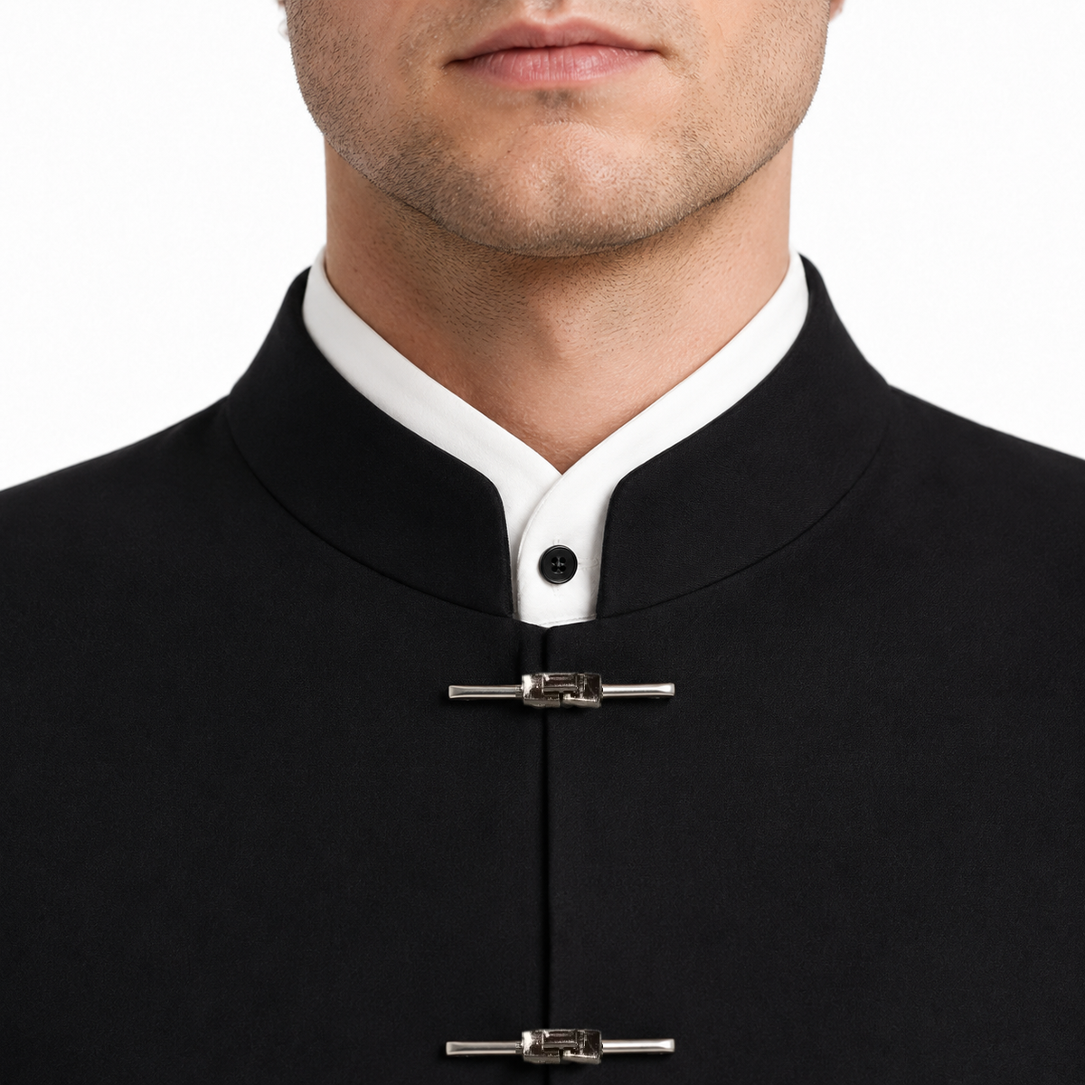 Aesido Men’s Black Two-Piece Suit With Stand Collar Blazer