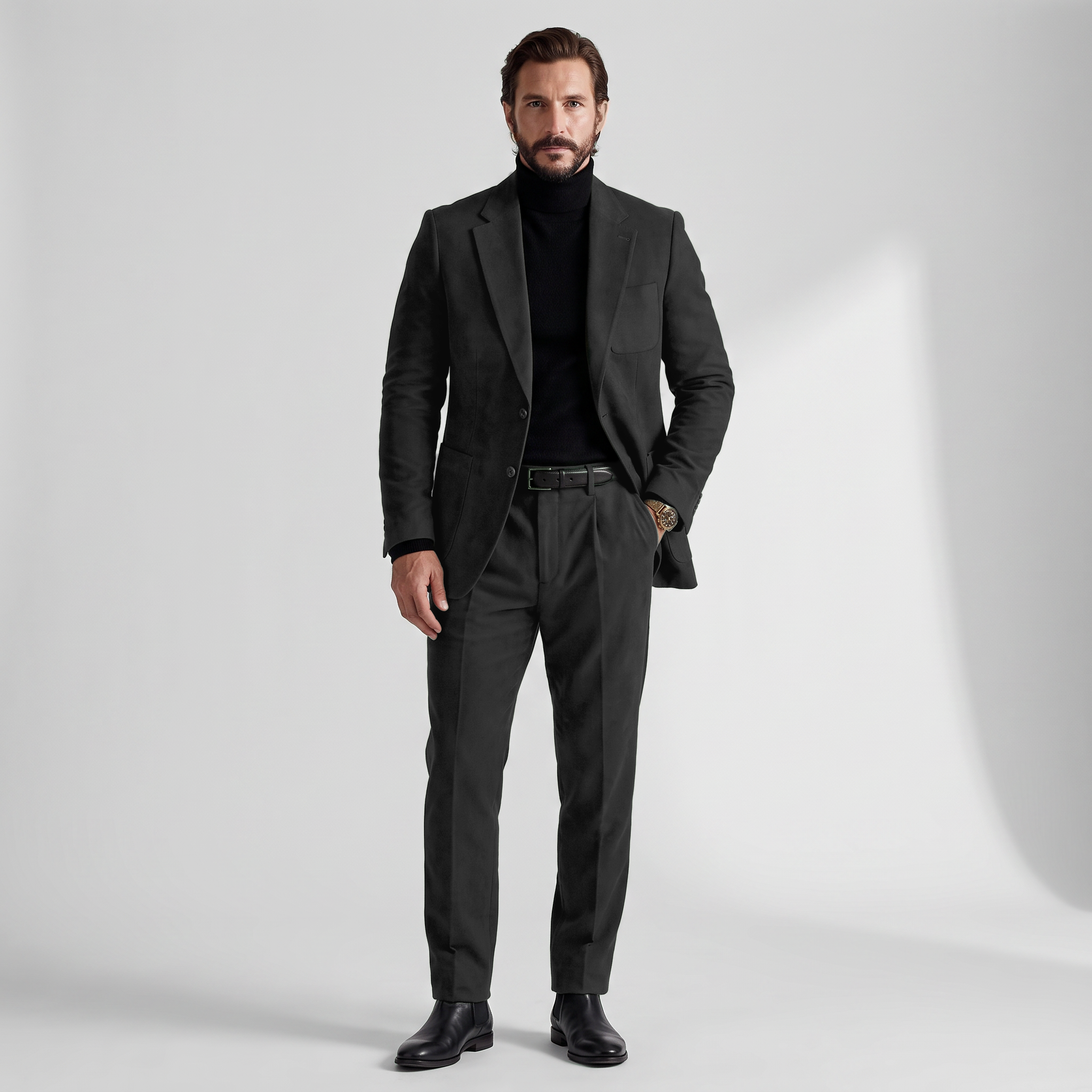 Aesido Retro Men’s Suede 2 Pieces Notch Lapel Men's Suits (Blazer+Pants)