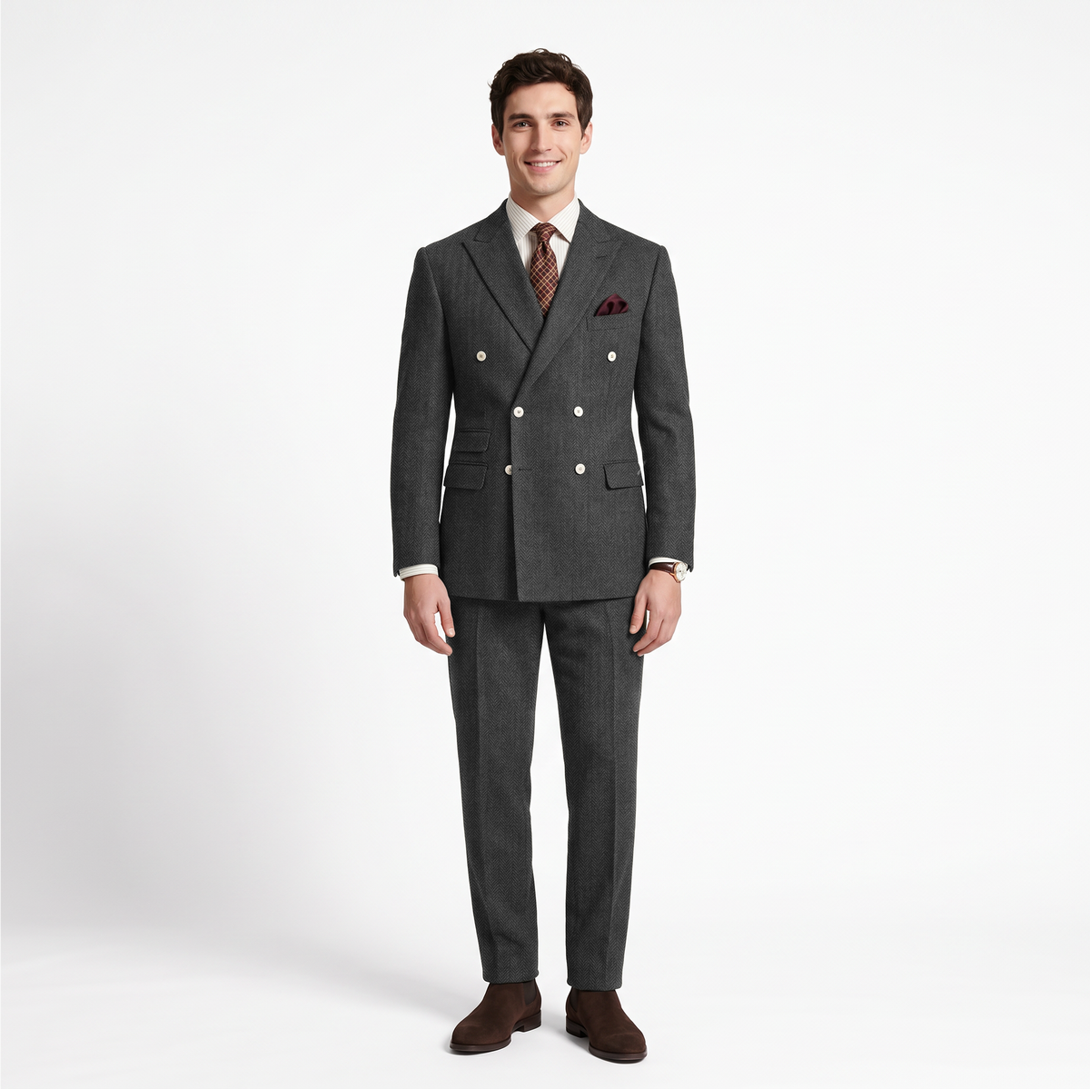 Aesido 2 Pieces Double Breasted Peak Lapel Men's Suit (Blazer+Pants)