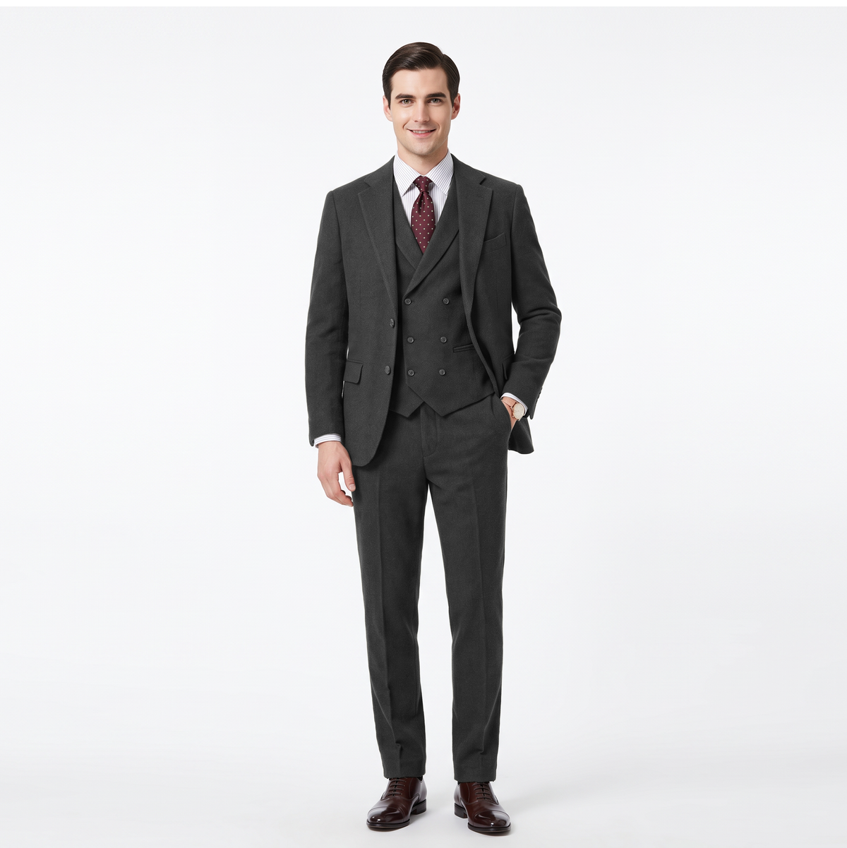 Aesido Classic 3 Pieces Tweed Notch Lapel Men's Suit (Blazer+Vest+Pants)