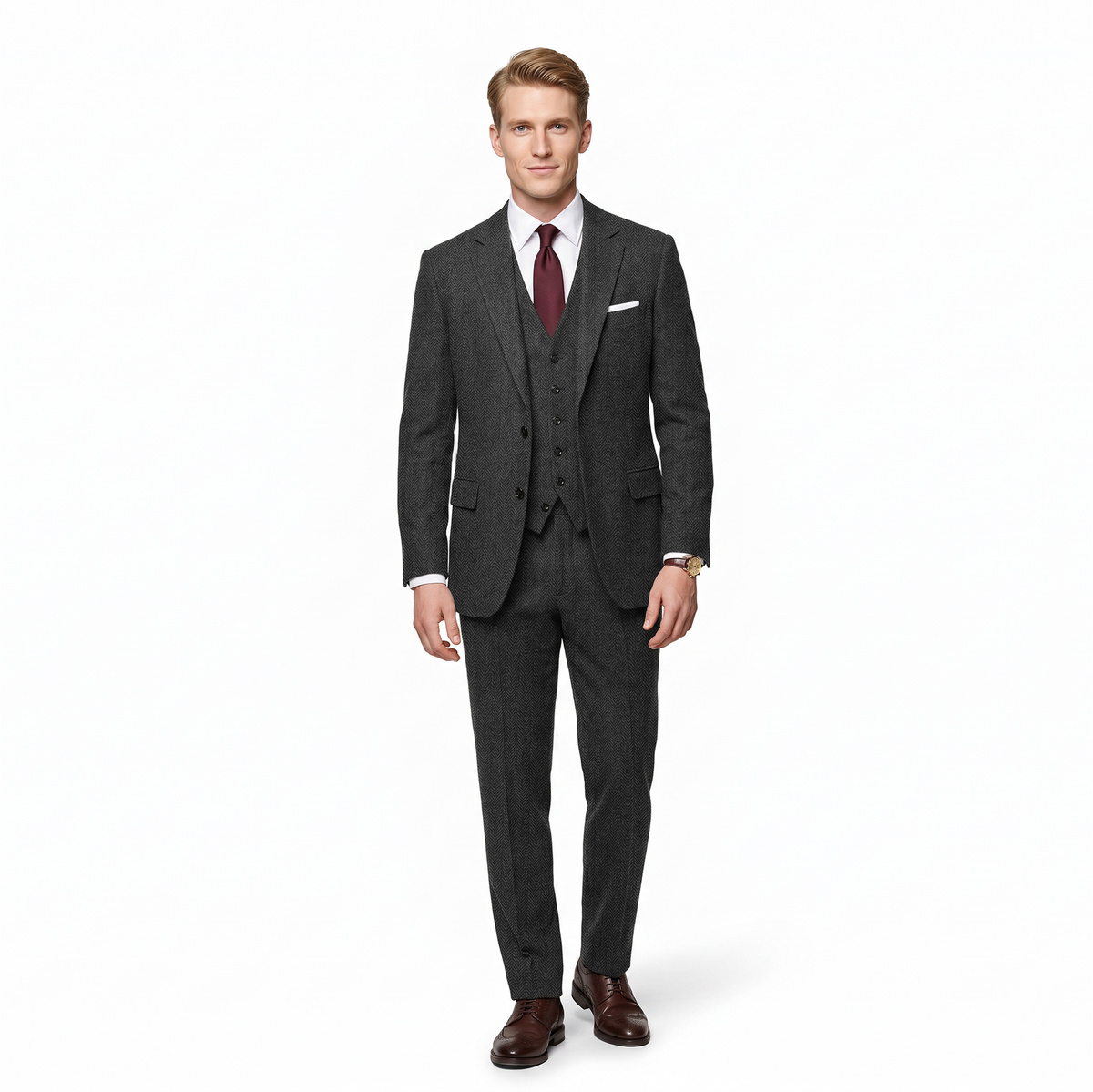 Aesido 3 Pieces Notch Lapel Business Casual Slim Fit Men's Suit (Blazer+Vest+Pants)